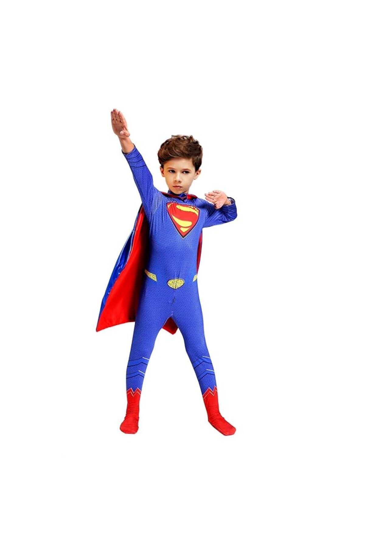 EvrikaUnity Costum Superman Pentru Copii, Cu Pelerina, Supererou, Evrikaunity , 4-5 Ani, 120cm, Rosu/albastru - 116 cm