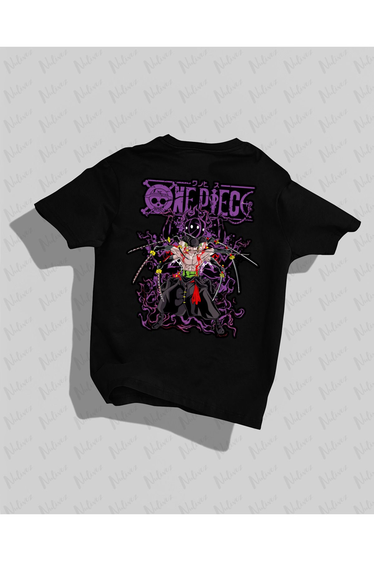 Nulivez One Piece Zoro Tasarımı Sırt Baskılı Yüksek Kalite Kompakt Unisex Oversize T-Shirt