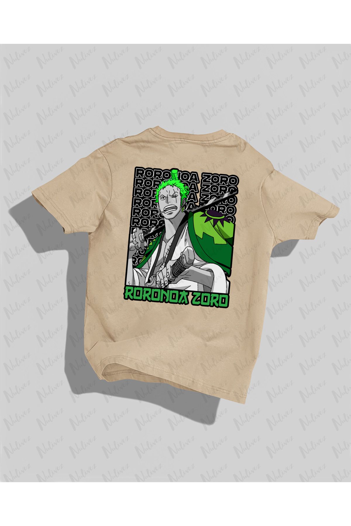 Nulivez One Piece Zoro Tasarımı Sırt Baskılı Yüksek Kalite Kompakt Unisex Oversize T-Shirt