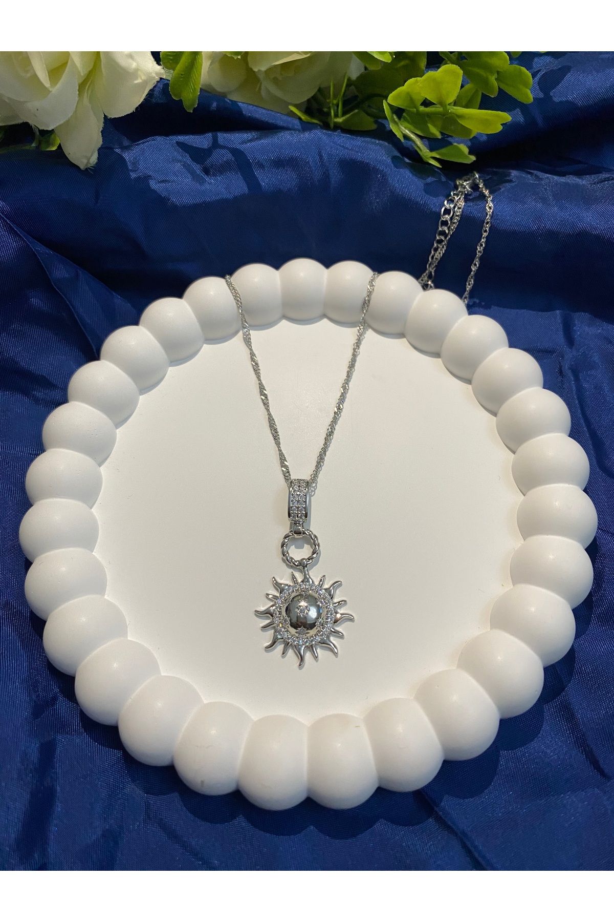 asem jewelry GÜNEŞ CHARMLI ZİRKON TAŞLI ÇELİK KOLYE