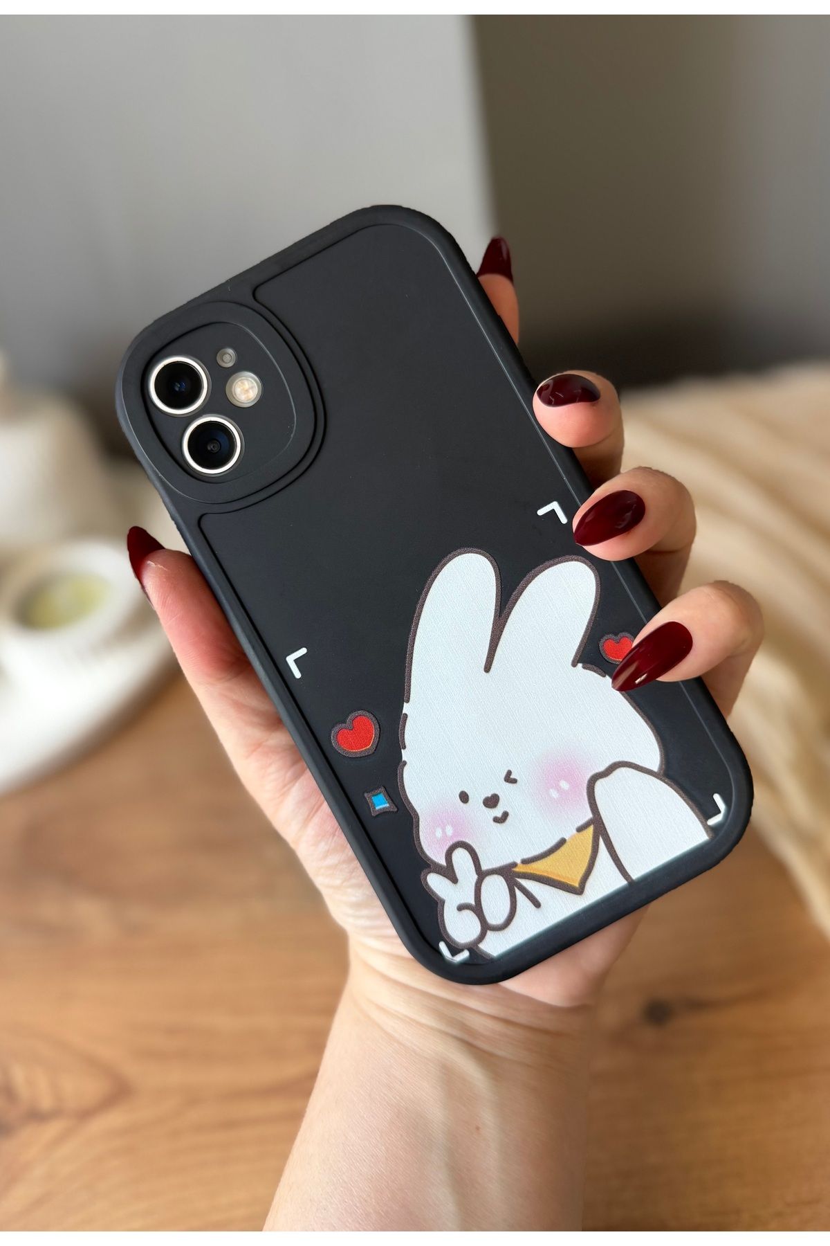 MirazTasarim IPHONE 11 SİYAH TAVŞAN DESENLİ SEVİMLİ KILIF