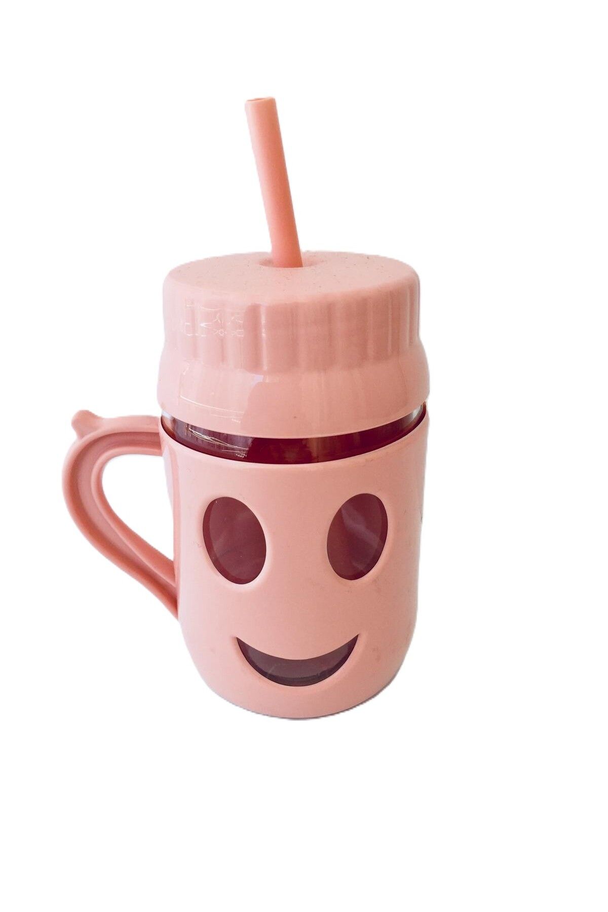 Dinçkan 370cc GÜLENYÜZ PİPETLİ KULPLU CAM BARDAK /D-331 -BPA Free-Pembe