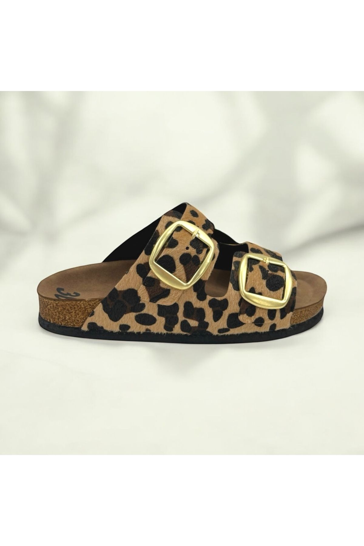 ELAIA SHOES LUNA Kadın Çift Tokalı Rahat Anatomik Günlük Terlik Leopar