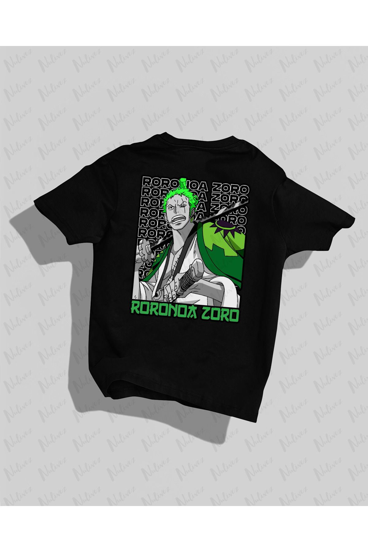 Nulivez One Piece Zoro Tasarımı Sırt Baskılı Yüksek Kalite Kompakt Unisex Oversize T-Shirt