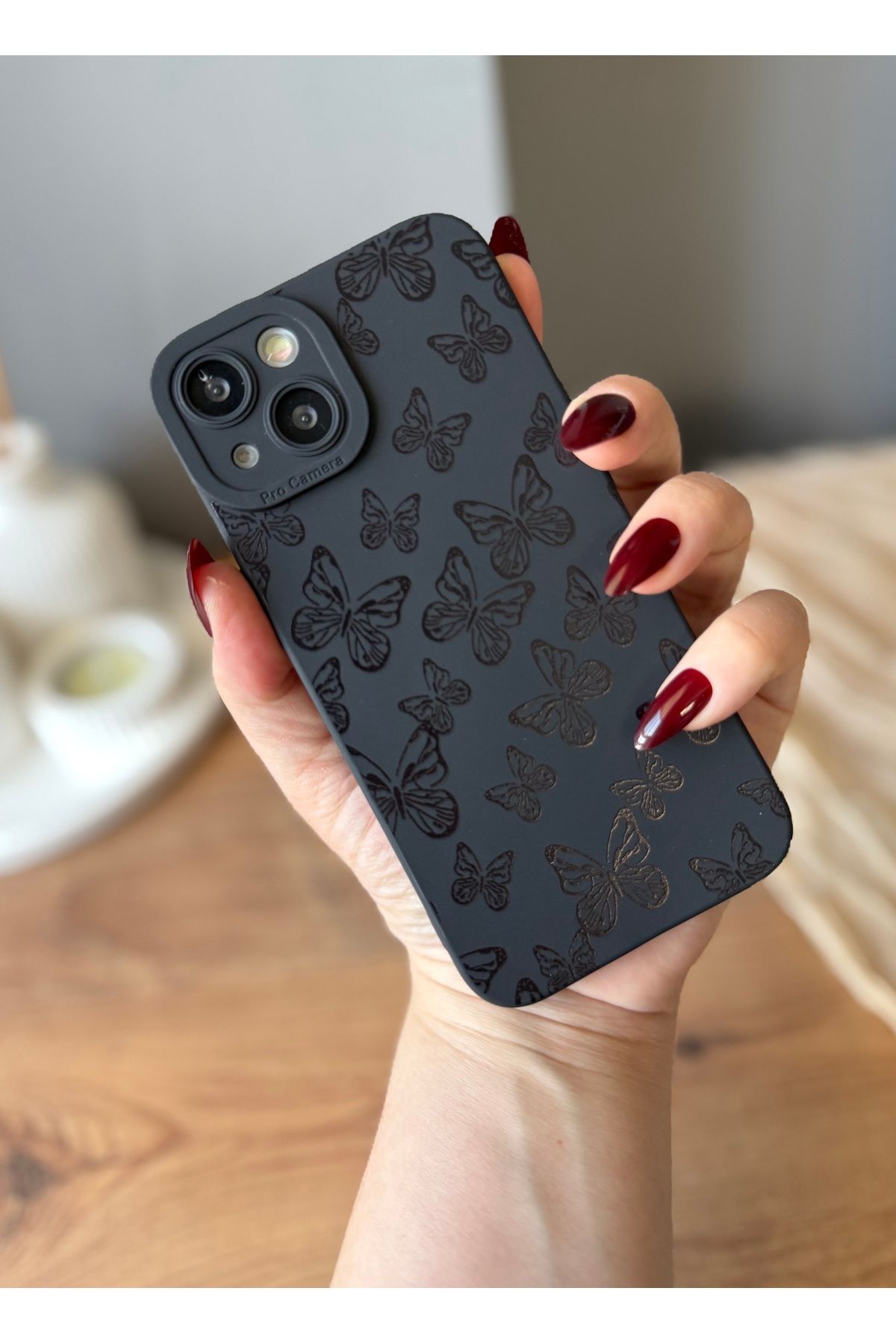 MirazTasarim IPHONE 13 SİYAH KELEBEK DESENLİ KILIF