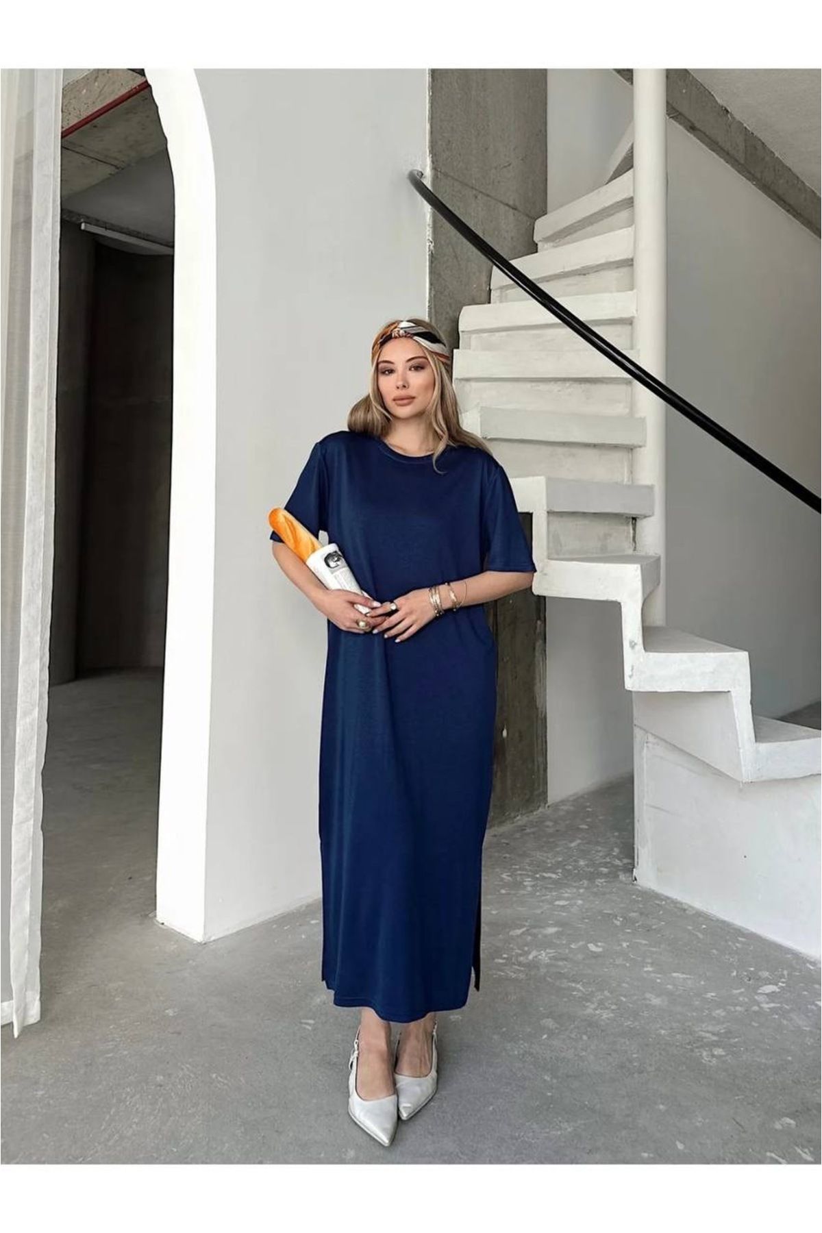 Kurtayfashion Kadın modal kumaş yanı yırtmaçlı dökümlü elbise