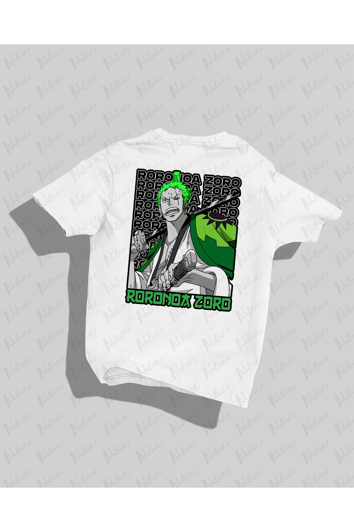 Nulivez One Piece Zoro Tasarımı Sırt Baskılı Yüksek Kalite Kompakt Unisex Oversize T-Shirt