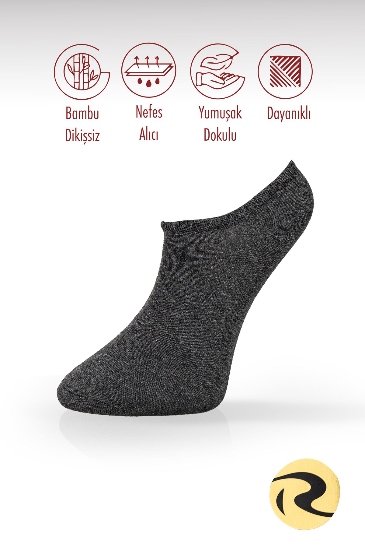 Roff Bambu Sneaker Kadın Çorap Dikişsiz Görünmez Bilekte Spor Çorap Premium Tekli