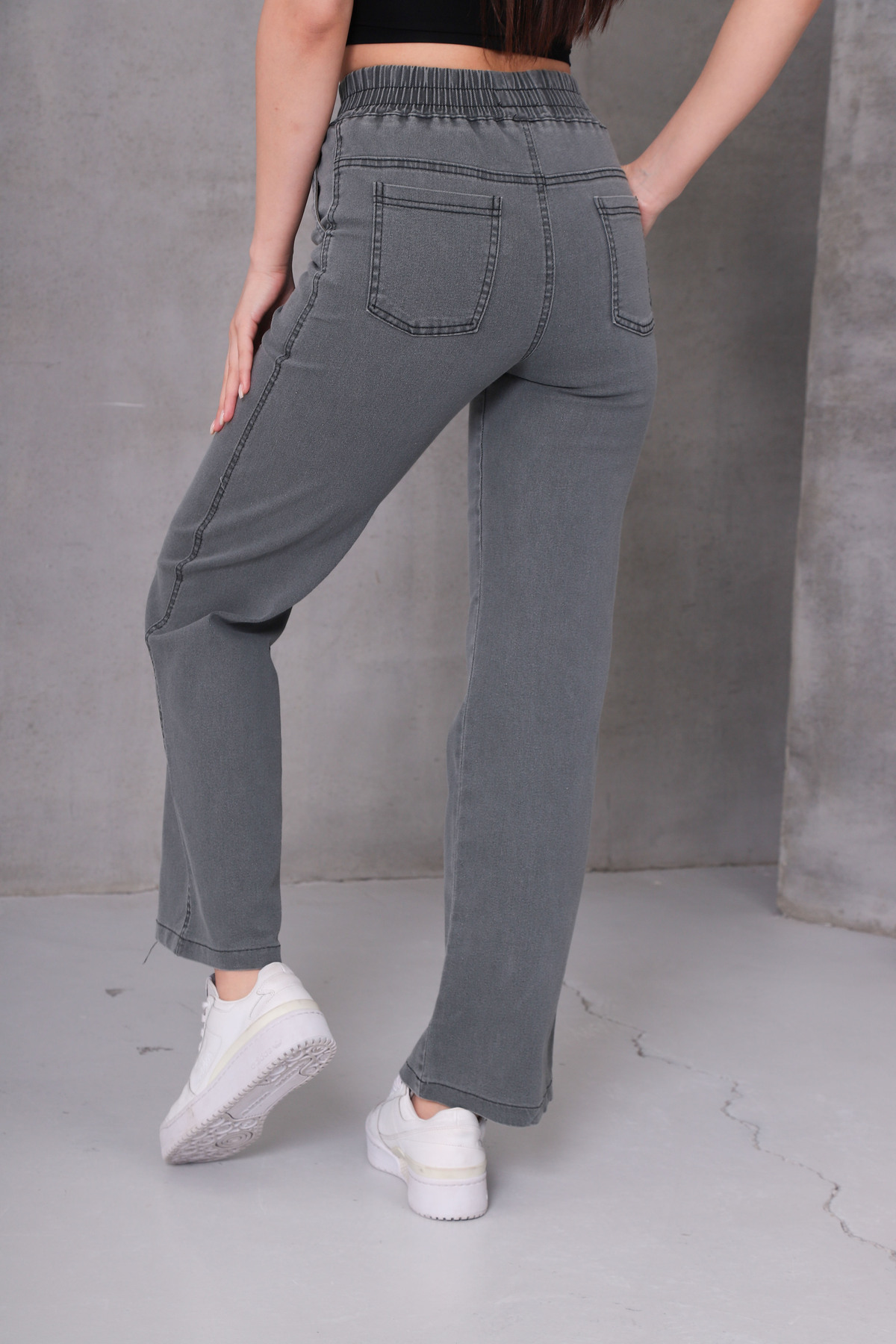 GÜLİZİM BUTİK  Gülizim Butik Gri Kadın Beli Lastikli Yüksek Bel Likralı Büyük-küçük Beden Jeans - Görsel 4