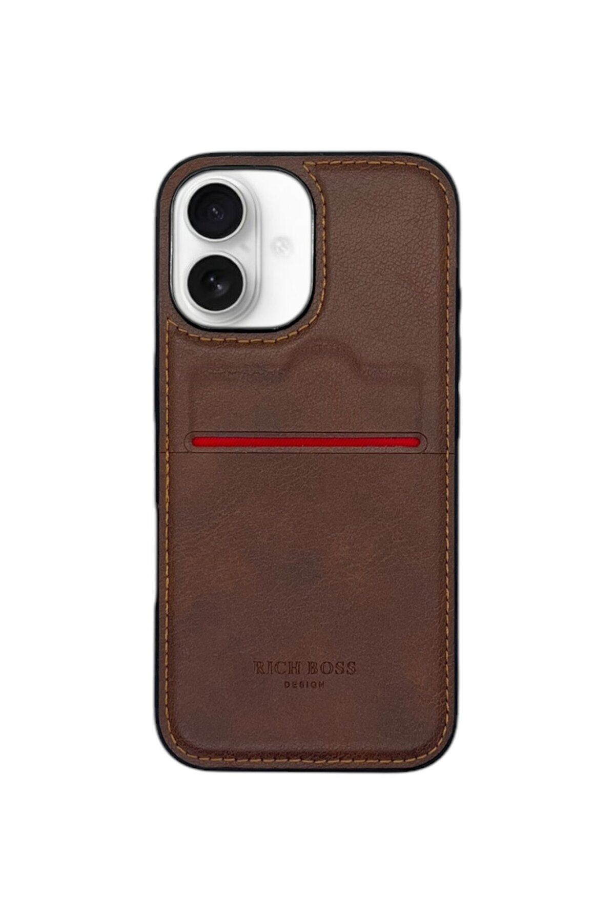 DESİNGSHOP Desingshop Apple iPhone 16 Uyumlu Kartlıklı Lüx Deri Kılıf Koyu Kahverengi