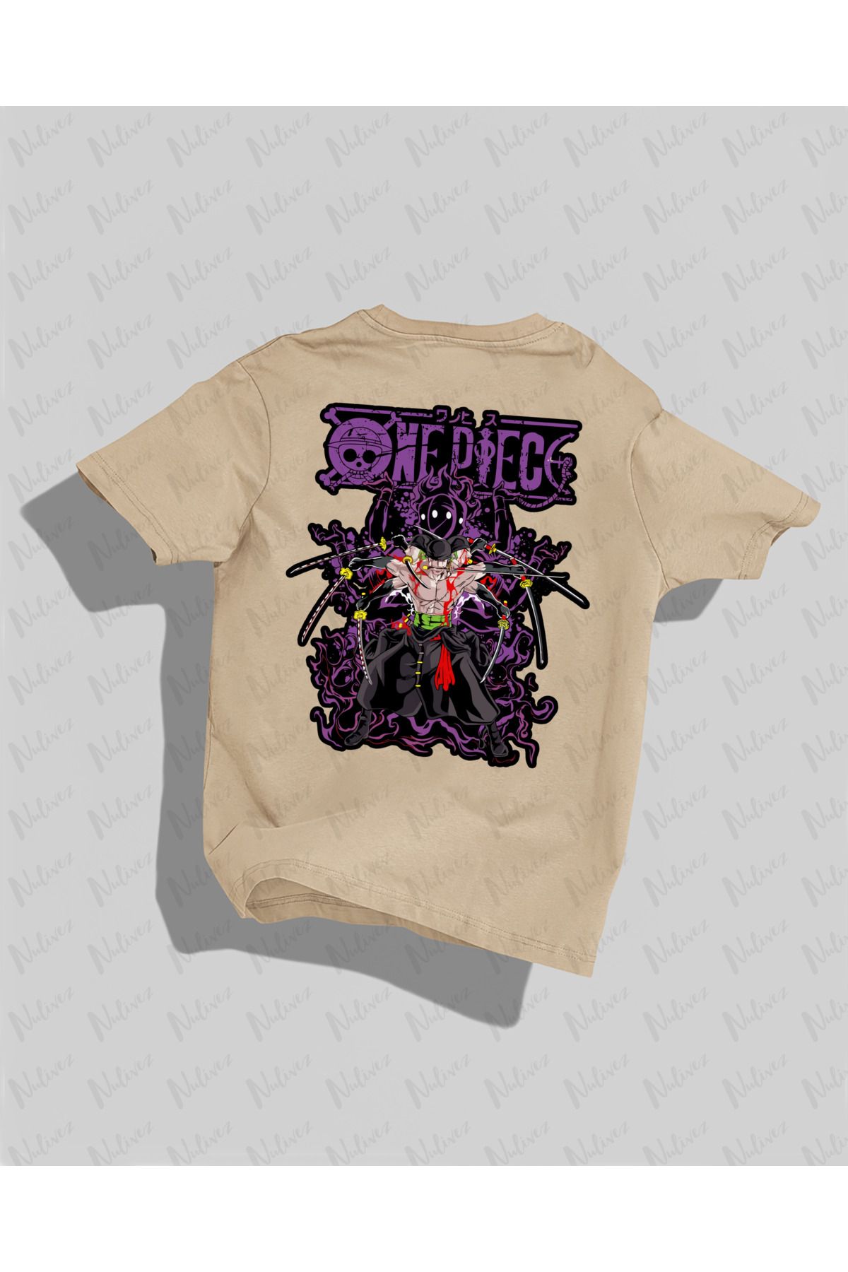 Nulivez One Piece Zoro Tasarımı Sırt Baskılı Yüksek Kalite Kompakt Unisex Oversize T-Shirt
