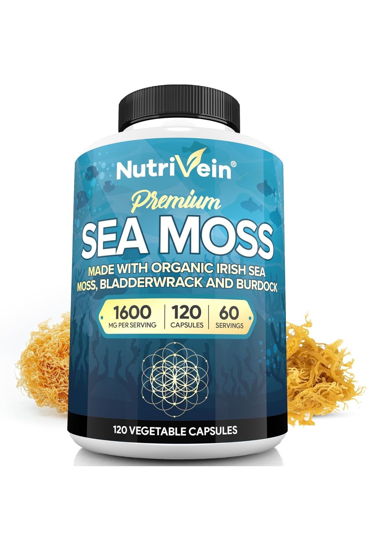 nutrivein Sea Moss Bladderwrack Burdock Prebiotic Immune Digestive Thyroid,Skin Keto Detox Gut Joint