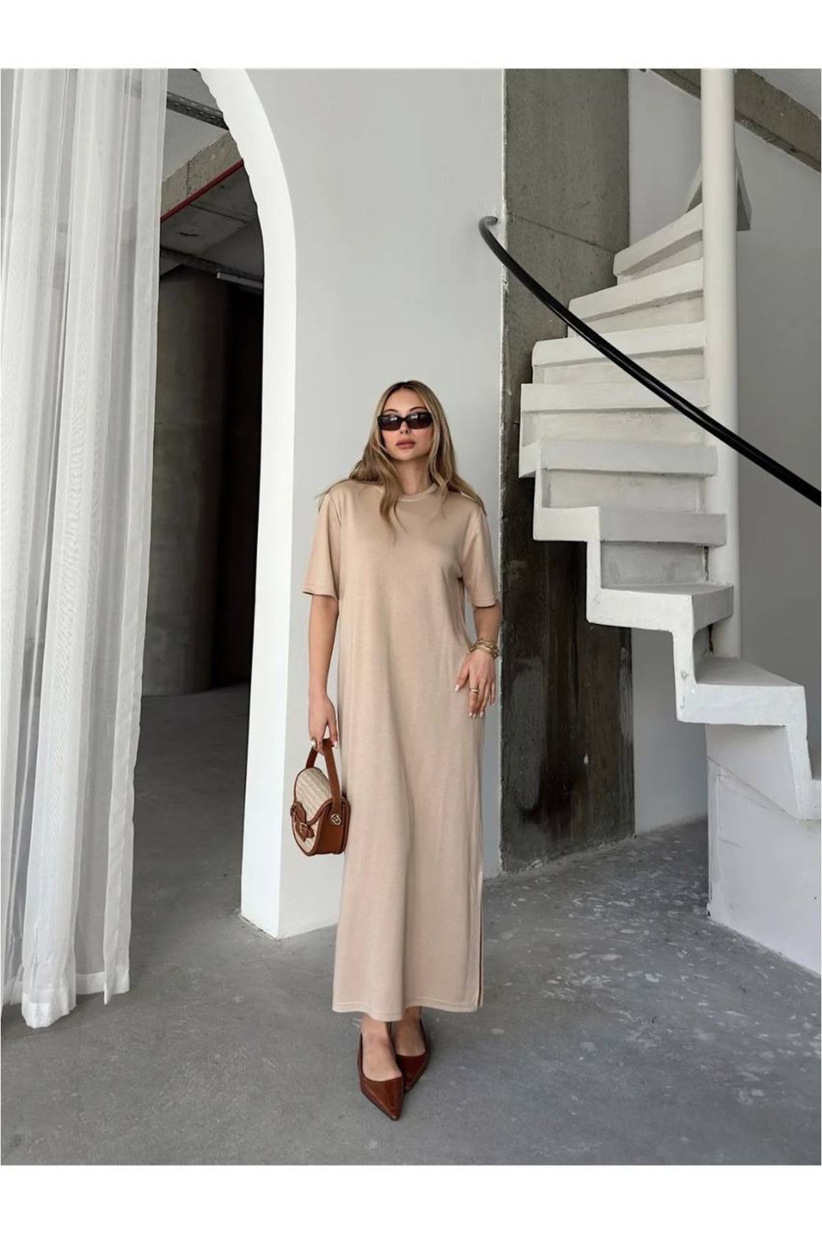 Kurtayfashion Kadın modal kumaş yanı yırtmaçlı dökümlü elbise