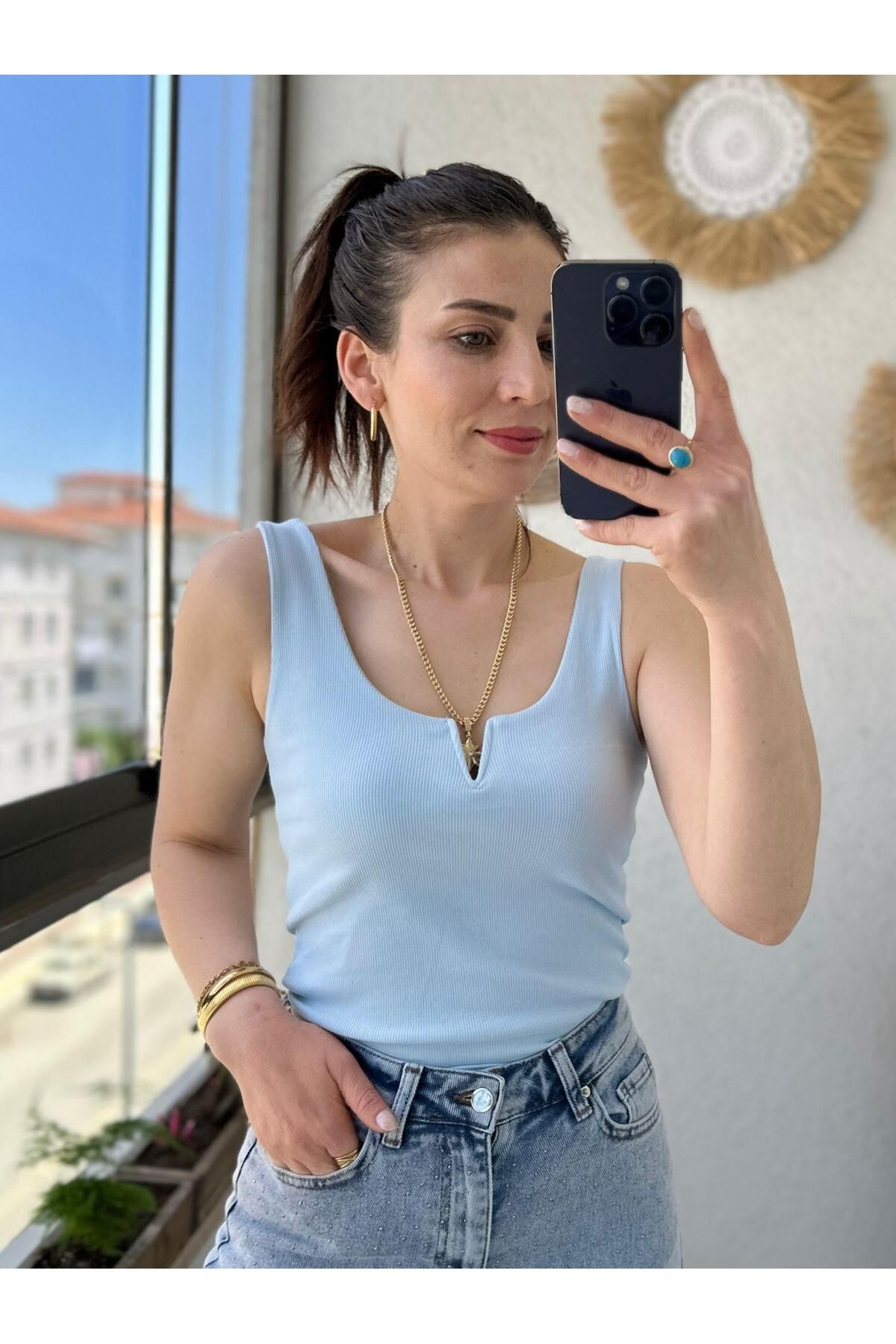 TUNAM BUTİK ÖNÜ DEMİR V DETAYLI FİTİLLİ ATLET