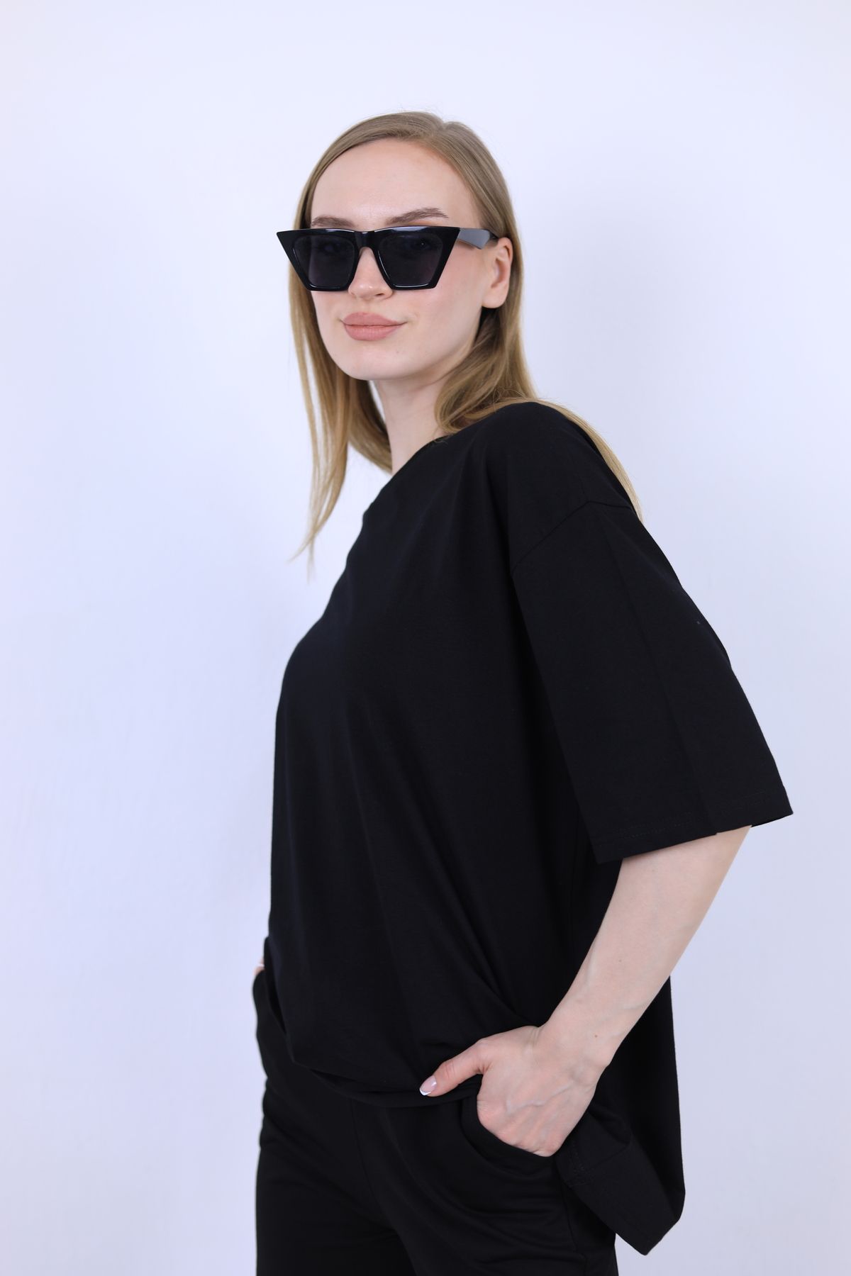 modaparis outlet Oversize Uzun Tişört Siyah