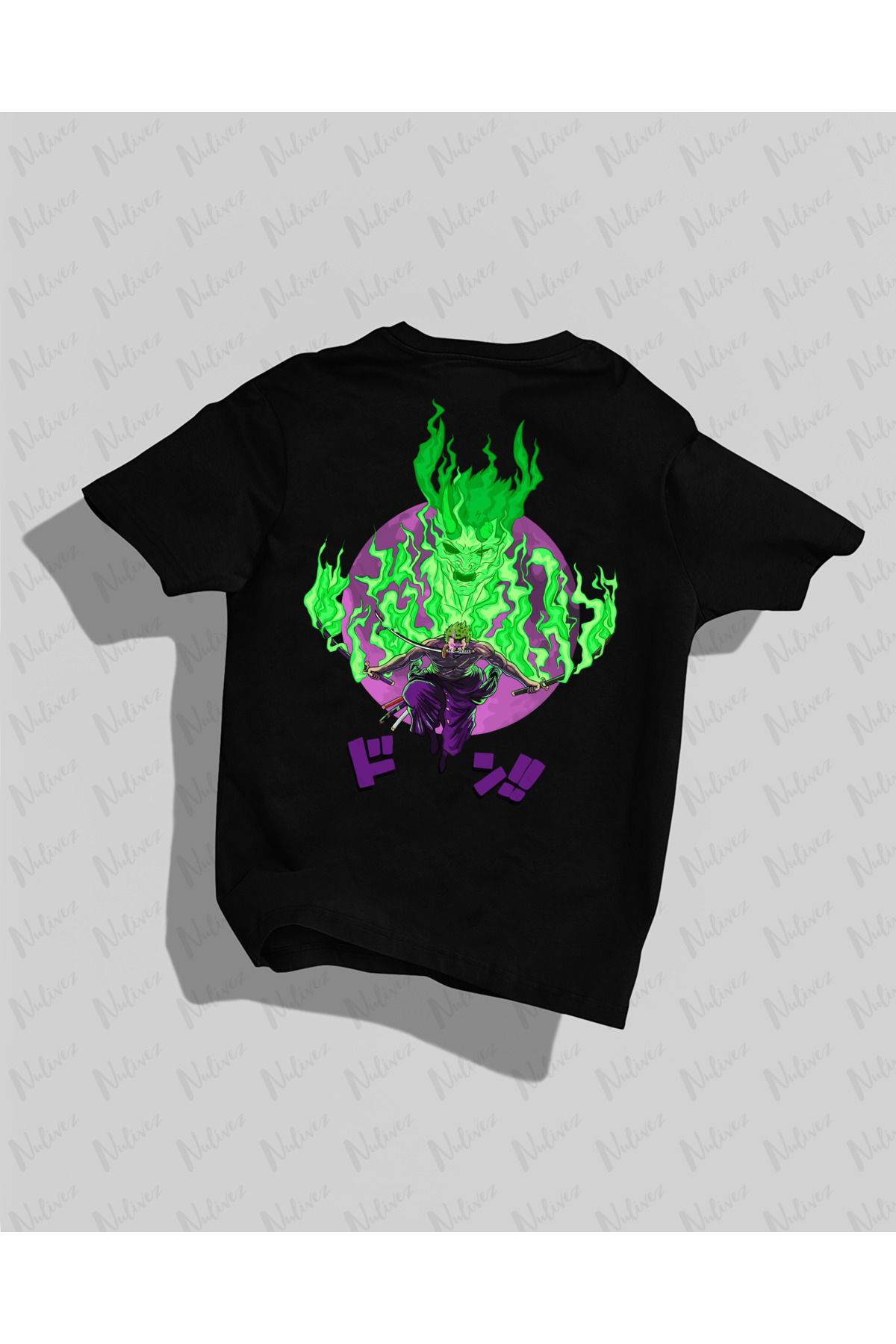 Nulivez One Piece Zoro Tasarımı Sırt Baskılı Yüksek Kalite Kompakt Unisex Oversize T-Shirt