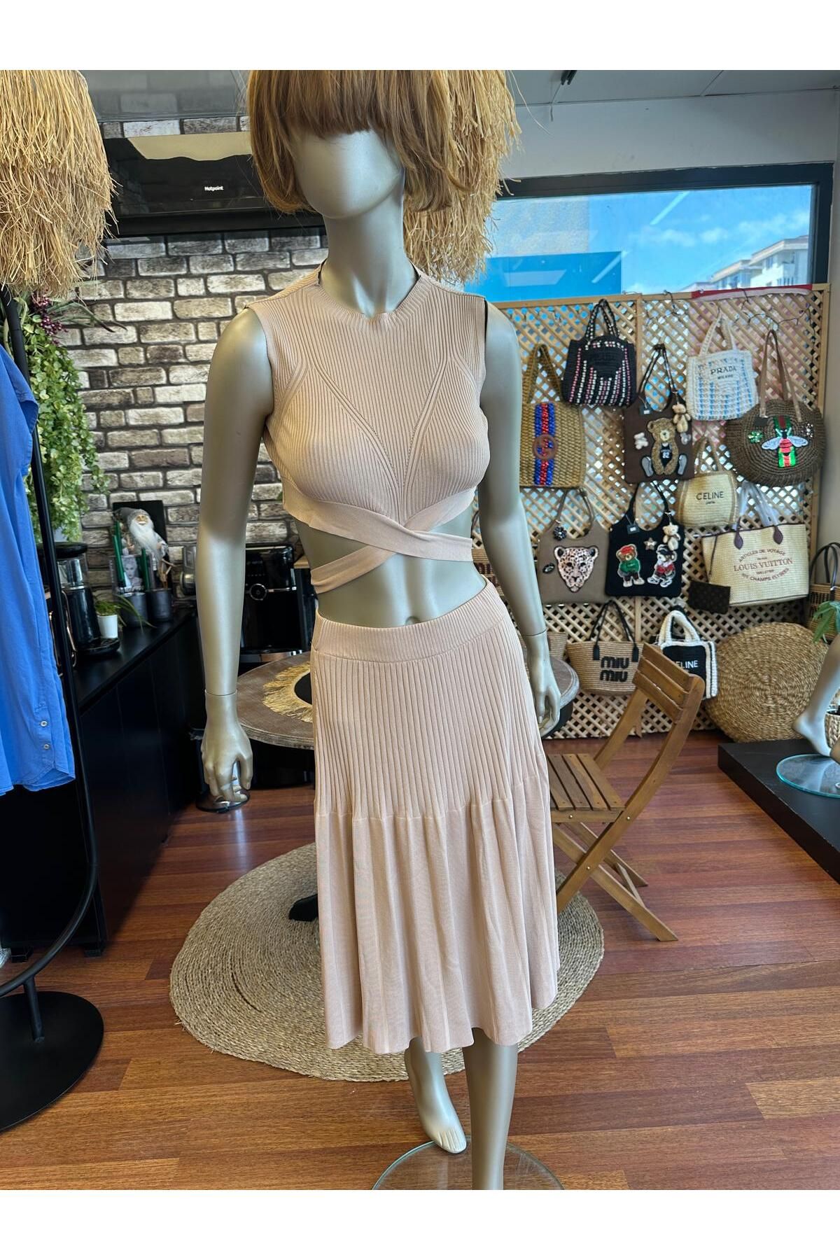 DOLCE QUEEN Kadın Günlük Çapraz Detaylı Crop Alt-Üst Takım