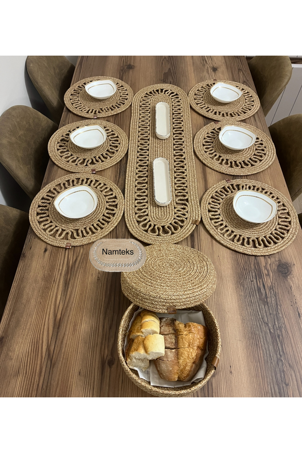 jute, american service set, runner, underplate, souvenir, tablecloth set, food service set