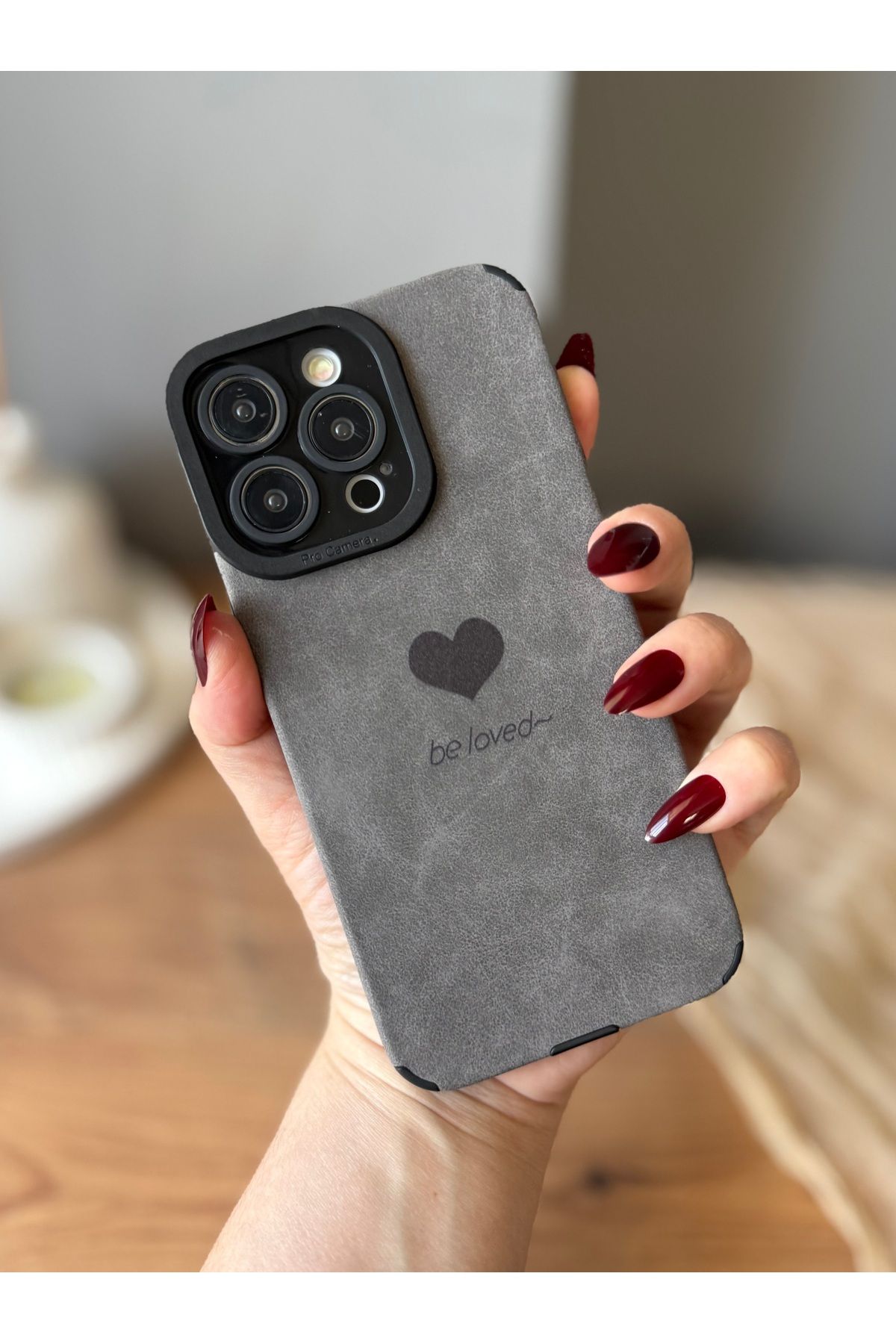 MirazTasarim IPHONE 14 PROMAX DERİ DOKULU KALP DESENLİ KILIF