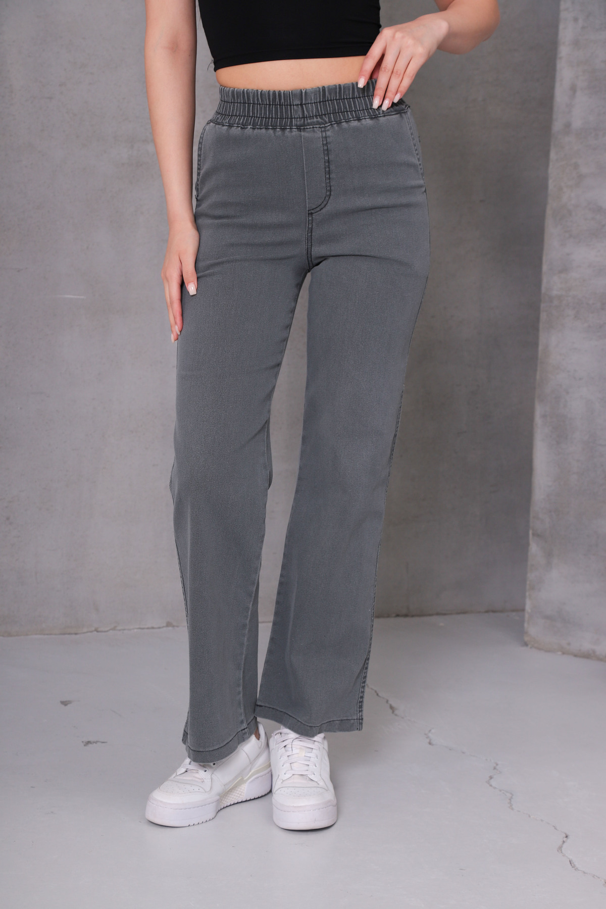 GÜLİZİM BUTİK  Gülizim Butik Gri Kadın Beli Lastikli Yüksek Bel Likralı Büyük-küçük Beden Jeans - Görsel 2