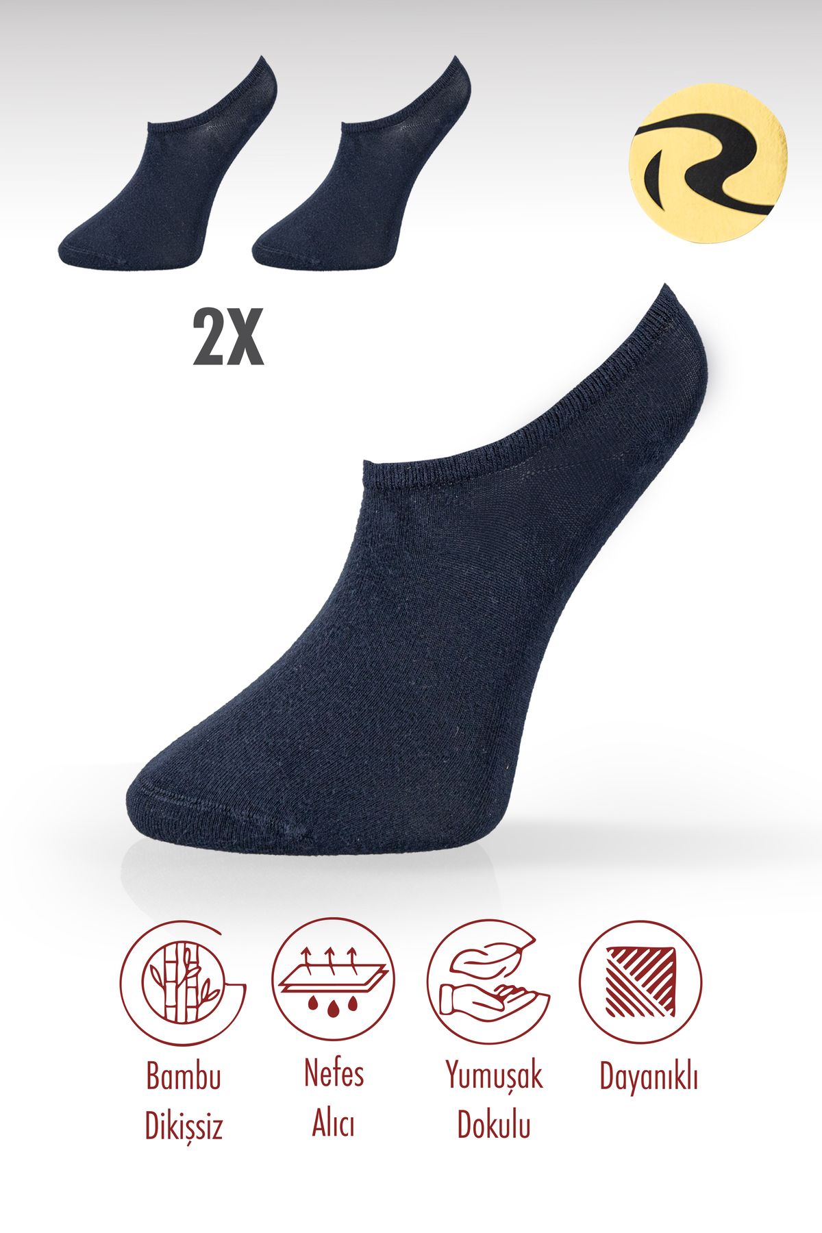 Roff Bambu Sneaker Kadın Çorap Dikişsiz Görünmez Bilekte Spor Çorap Premium 2'li