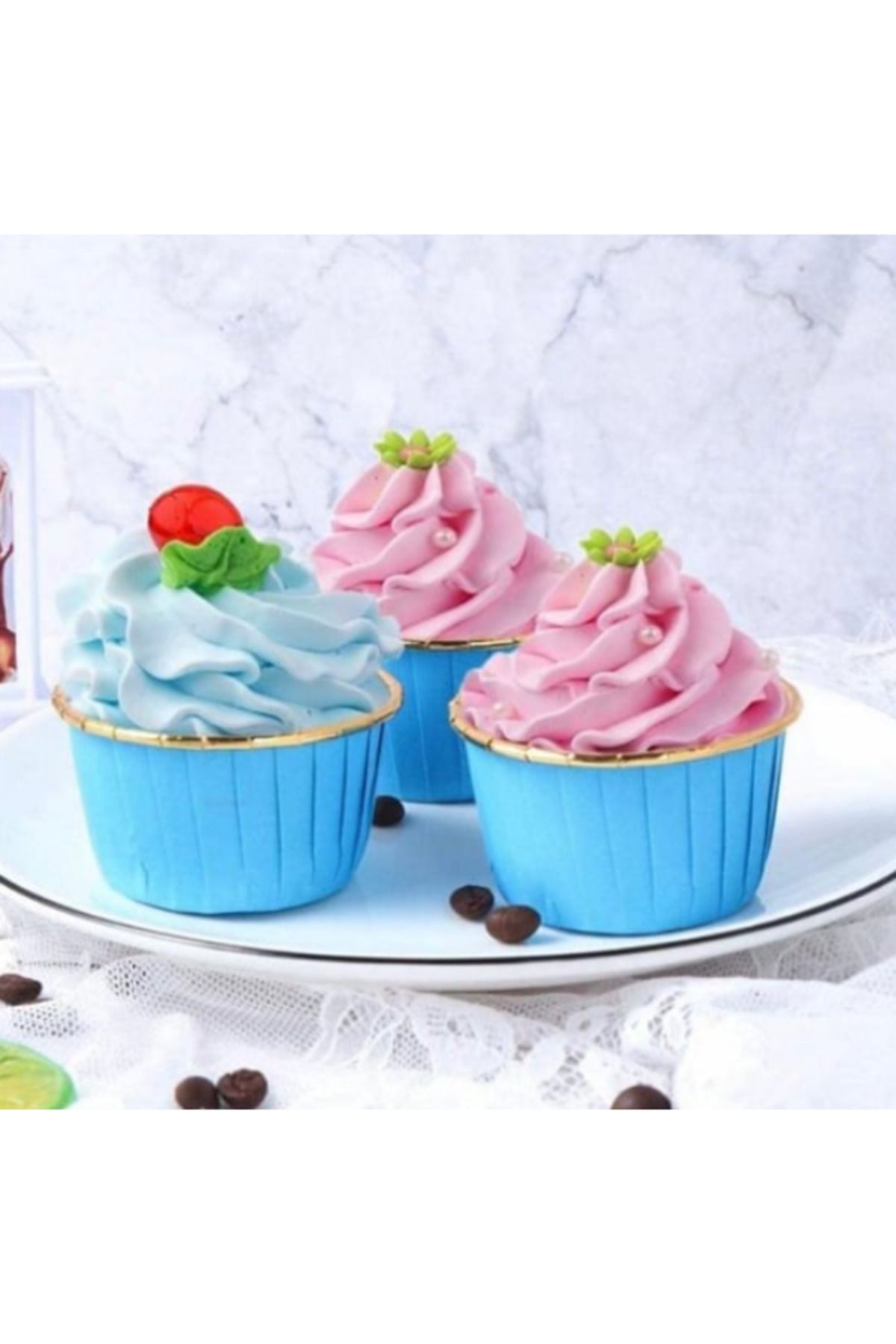 parti kral Mavi Gold Metalik Muffin Kek Kalıbı 25 Adet