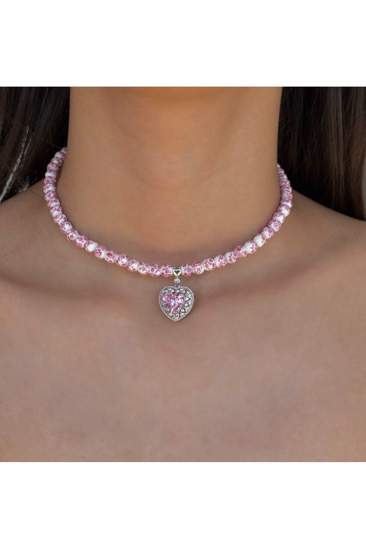 h&b design jewel Pembe Kalpli Kolye