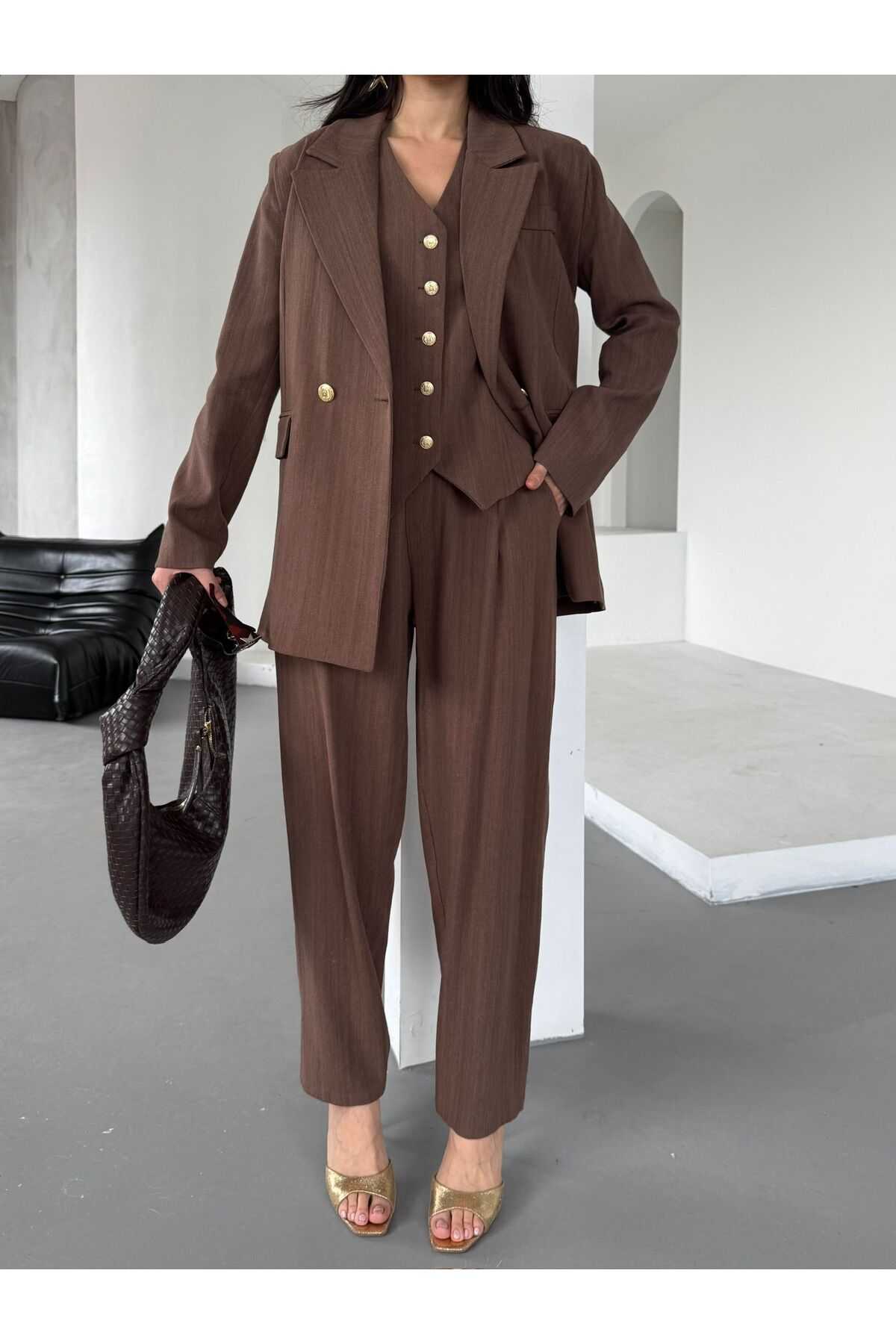 Zaya Collection Keten Kumaş Yelek Pantolon Ceket Takım Elbise