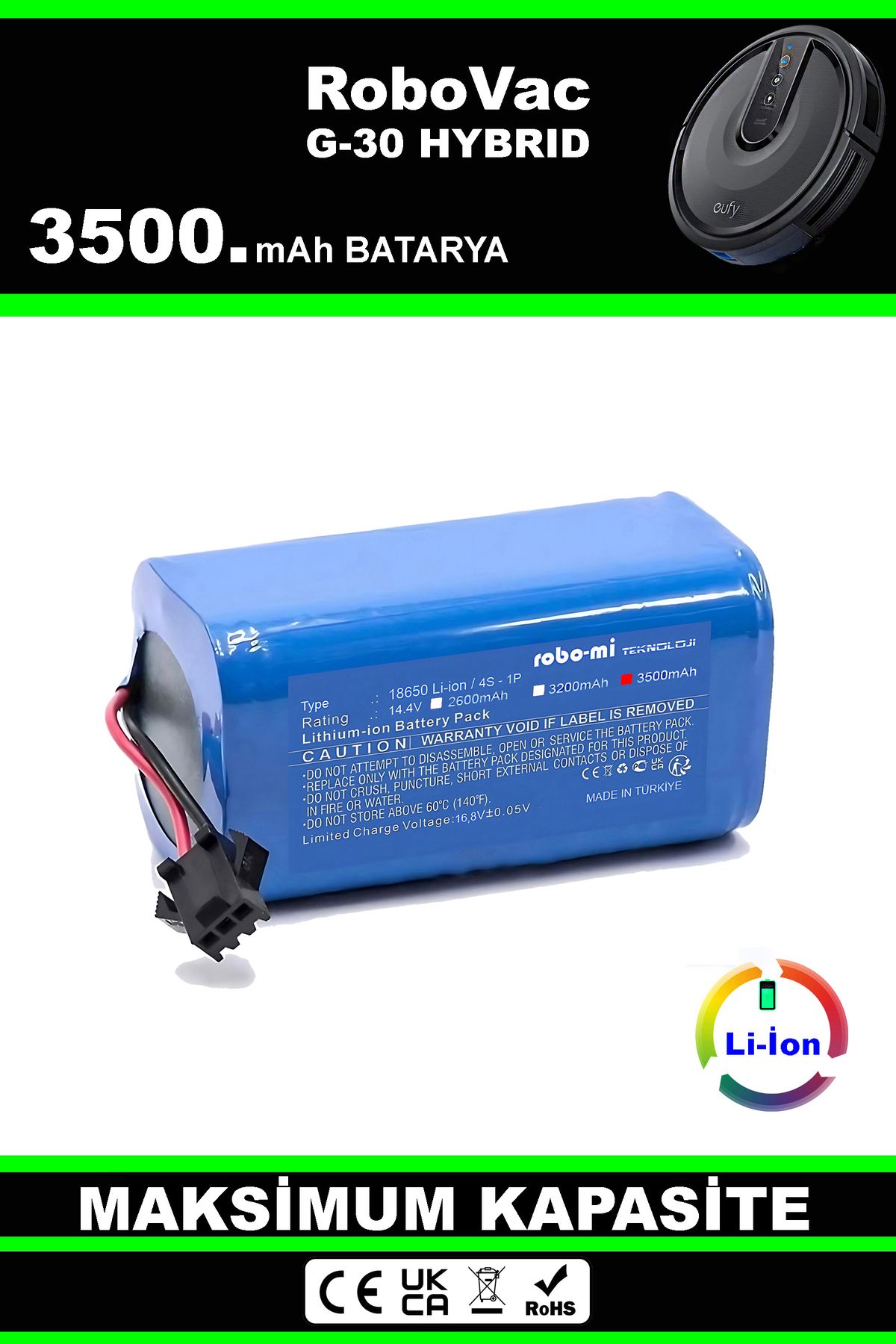 robo-mi Eufy Robovac G-30 3500mah Robot Süpürge Bataryası - Gerçek Kapasite, Maksimum Güvenlik