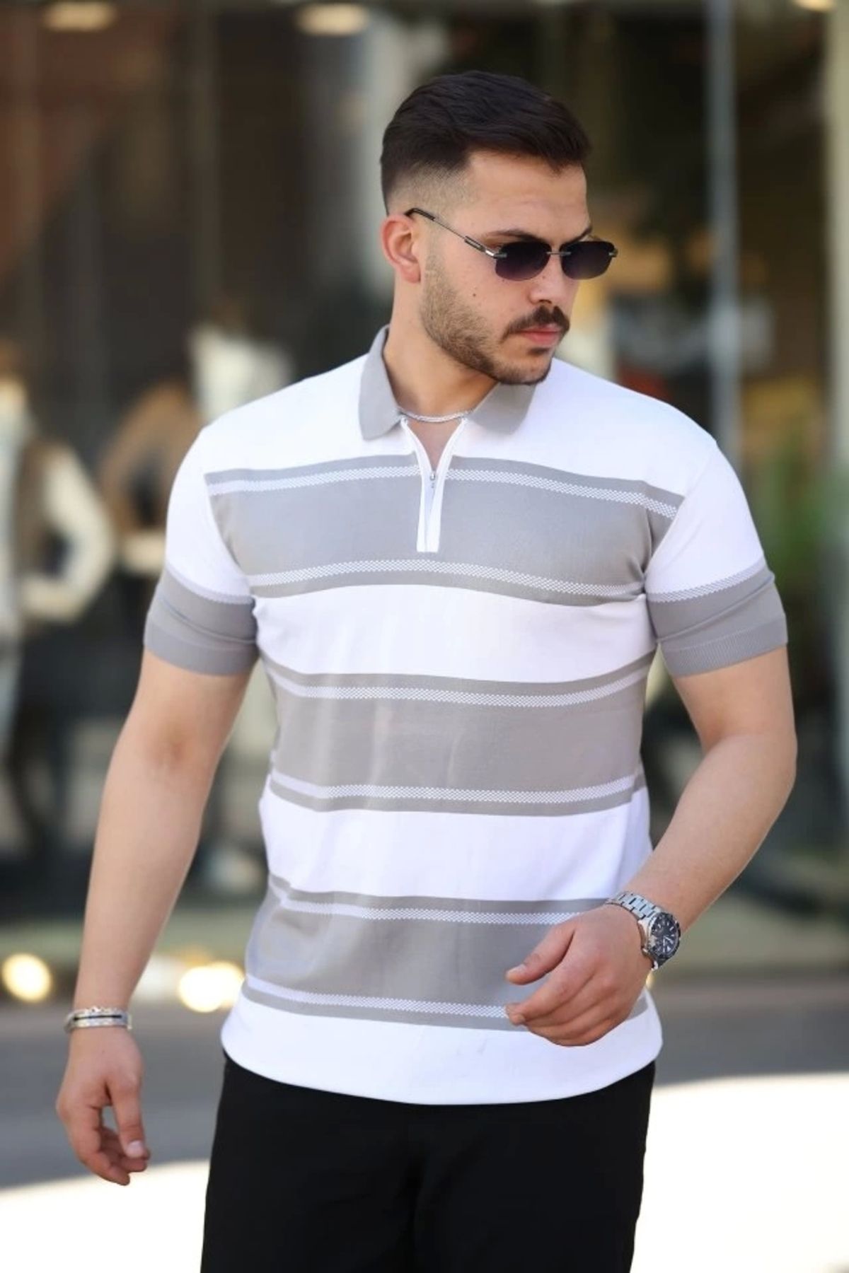 Silerra Erkek Yakalı Fermuarlı çift Renk Kısa Kollu T-shirt