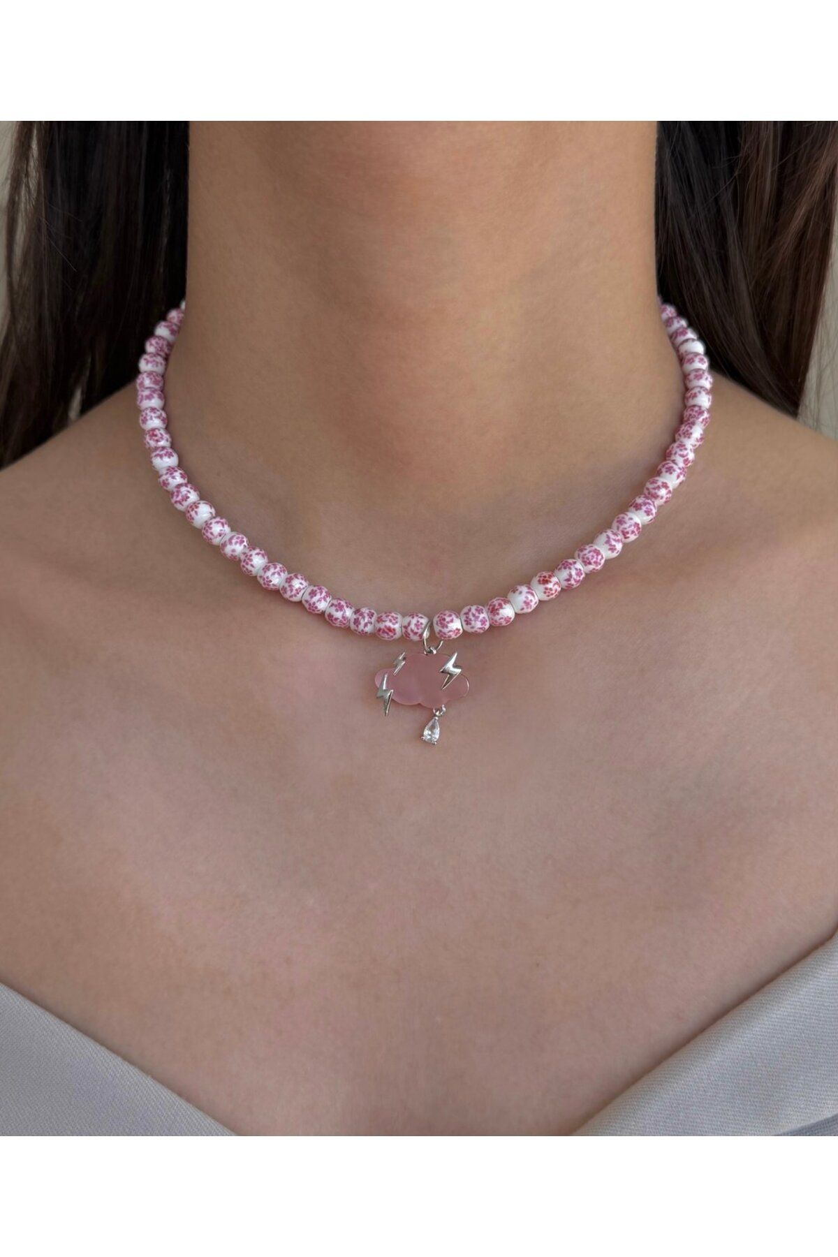 h&b design jewel Silver Pembe Bulut Detay Kolye