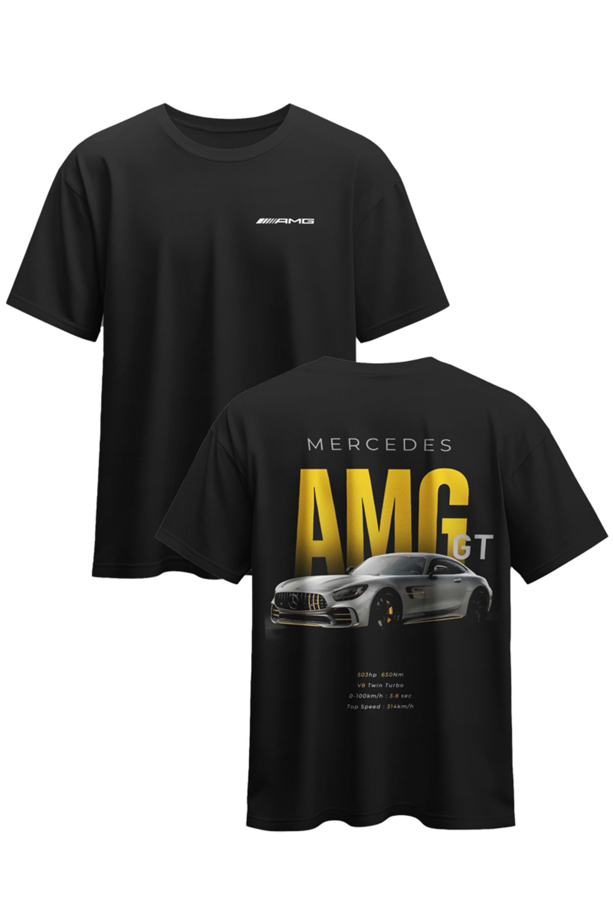 CEVİNDİ Unisex Mercedes AMG GT Özel Tasarım Baskılı Pamuklu Compact Penye T-shirt (oversize)
