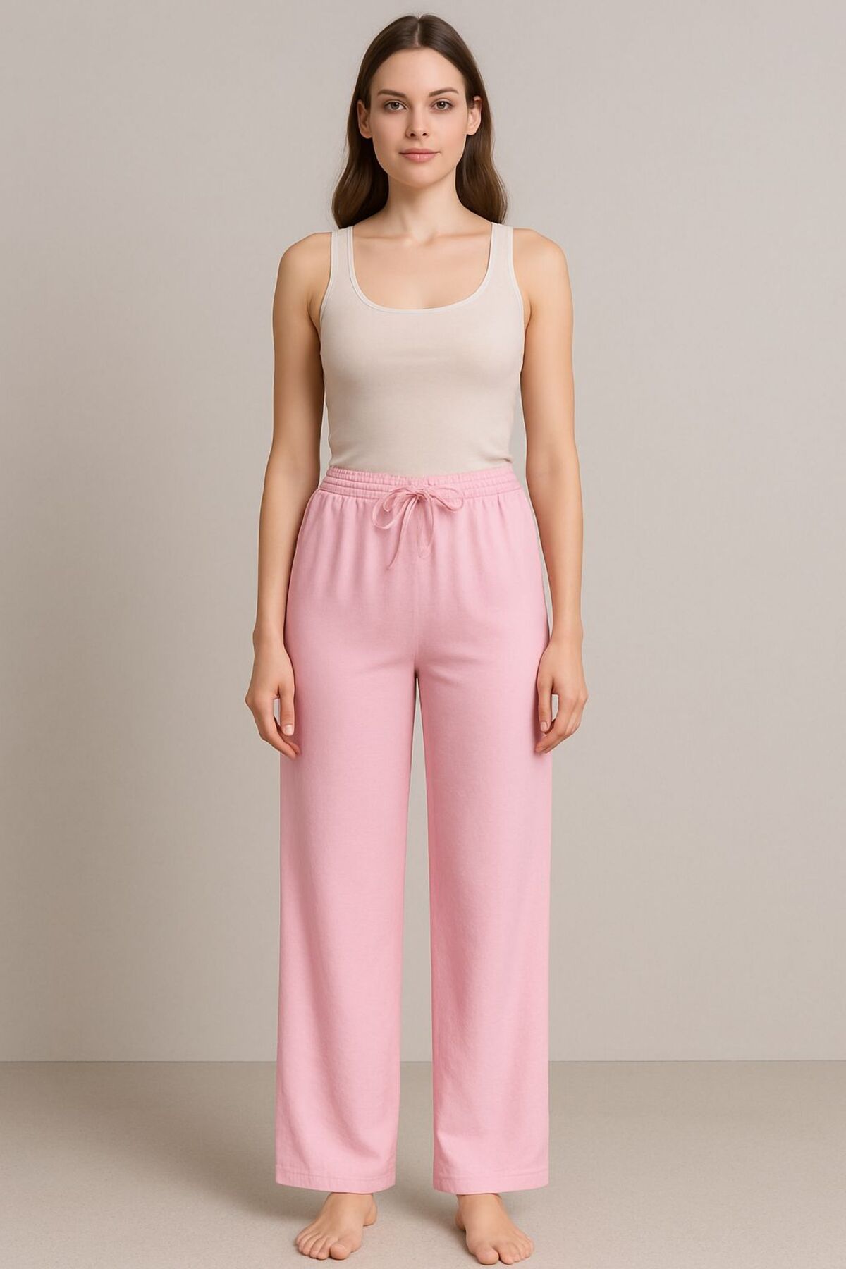 ayriss Beli Bağcıklı Yandan Cepli Modal Trend Pantolon Pembe & Sarı & Ekru