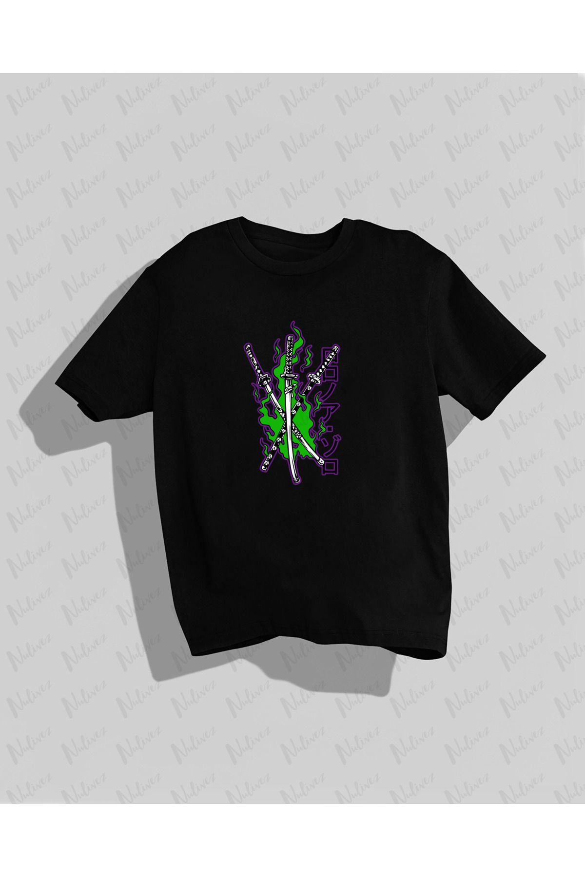 Nulivez One Piece Zoro Tasarımı Baskılı Yüksek Kalite Kompakt Unisex Oversize T-Shirt