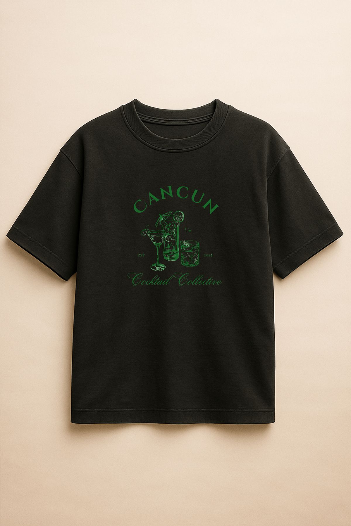 Altair Tr Siyah Renk Oversize Cancun Kokteyl Baskılı Unisex Tişört T-Shirt