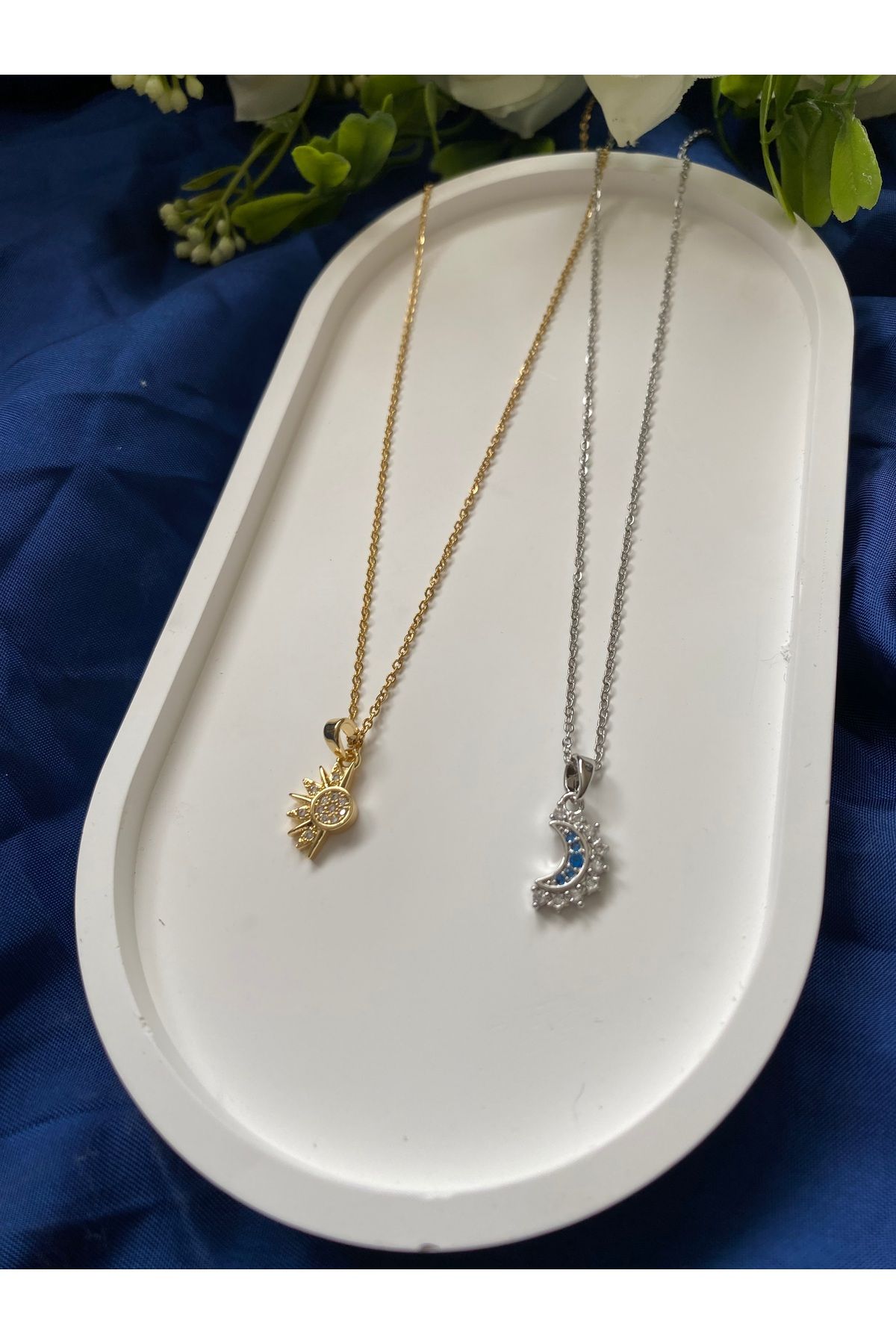 asem jewelry GÜNEŞ VE AY ARKADAŞ İKİ ADET ÇELİK KOLYE
