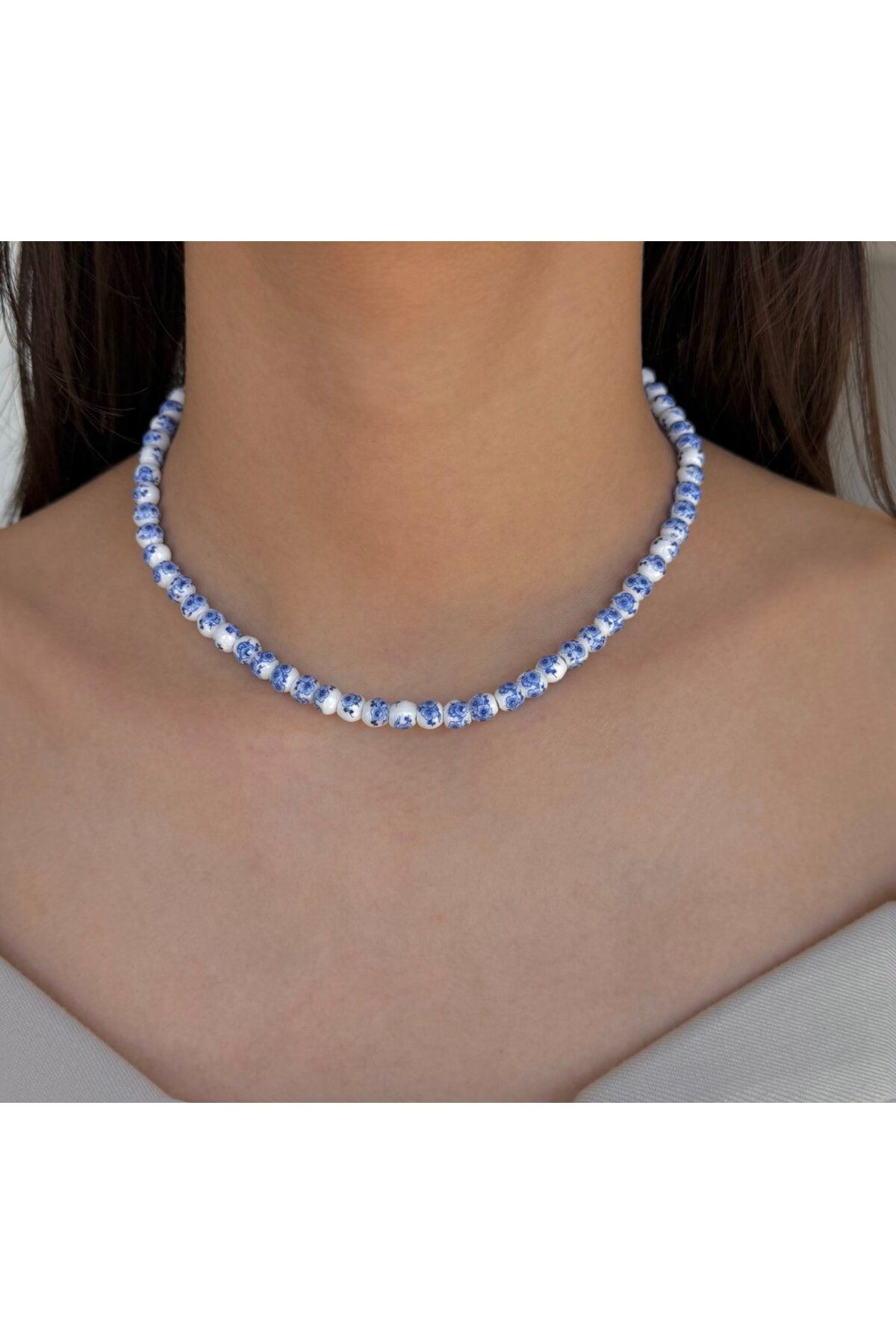 h&b design jewel Mavi Cam Taşlı Kolye