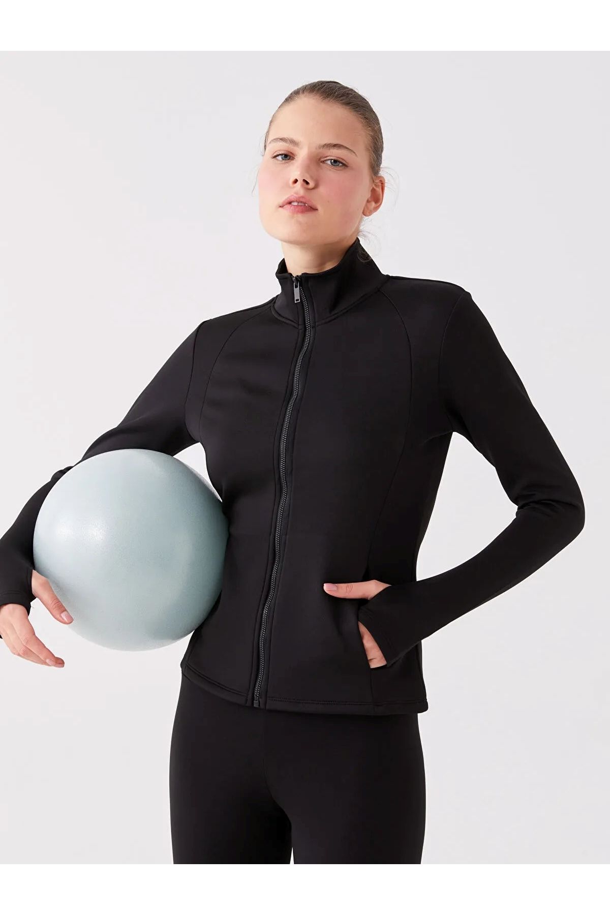 ModaLavida Lavida Slim Fit Pens Detaylı Fermuarlı Parmak Geçme Kadın Spor Hırka