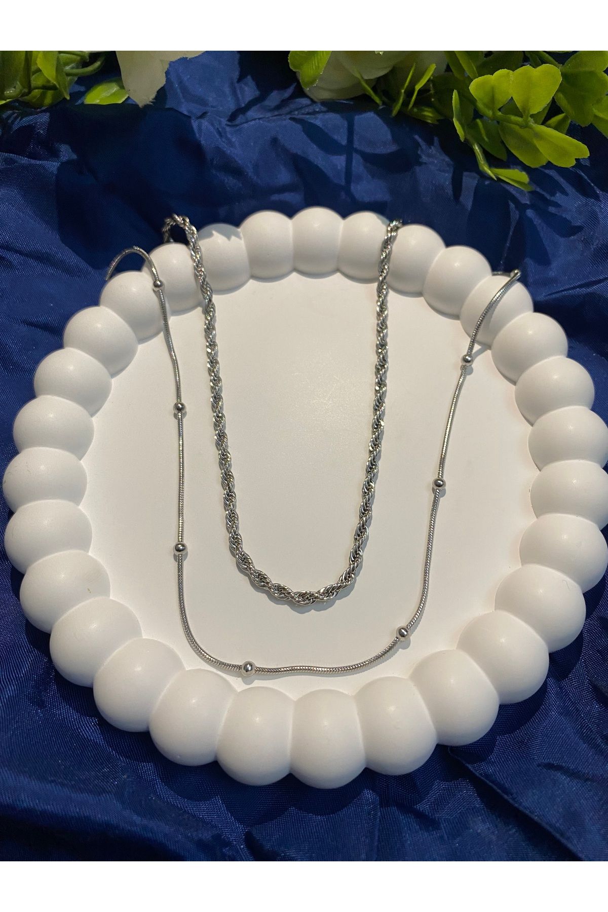 asem jewelry BURGU VE TOPLU YILAN ÇİFT ZİNCİRLİ ÇELİK KOLYE