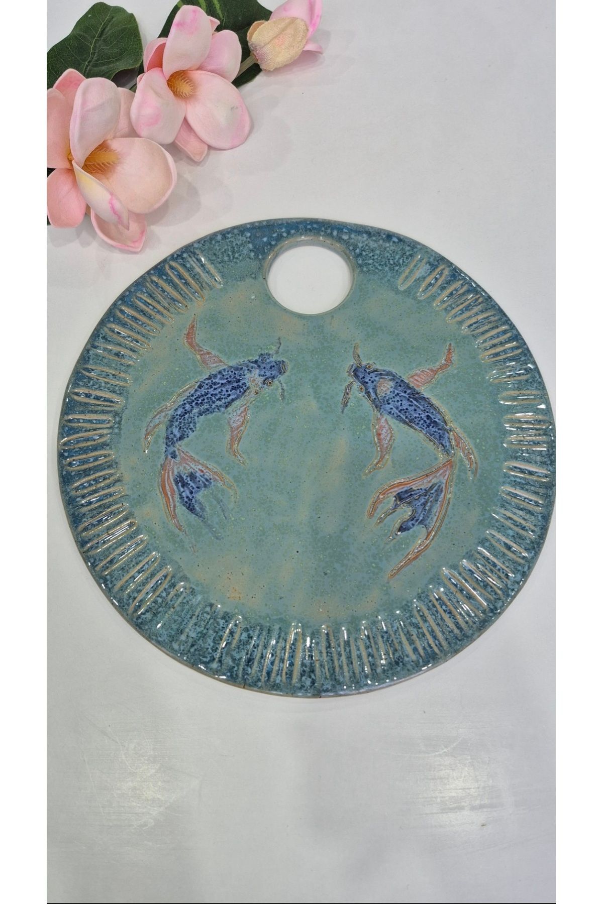 ARGE UZAKDOĞU ESİNTİLİ EL YAPIMI/HANDMADE STONEWARE SERAMİK SUNUM TABAĞI/PEYNİR TABAĞI/