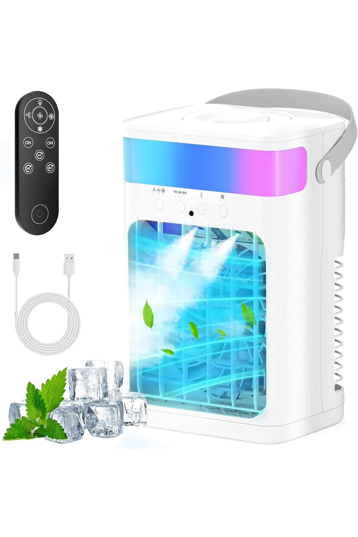 DESERT SPARK Taşınabilir Klima Fanı, 1500ML Çift Nozullu Buharlaştırıcı Mini Klima Uzaktan Kumandalı
