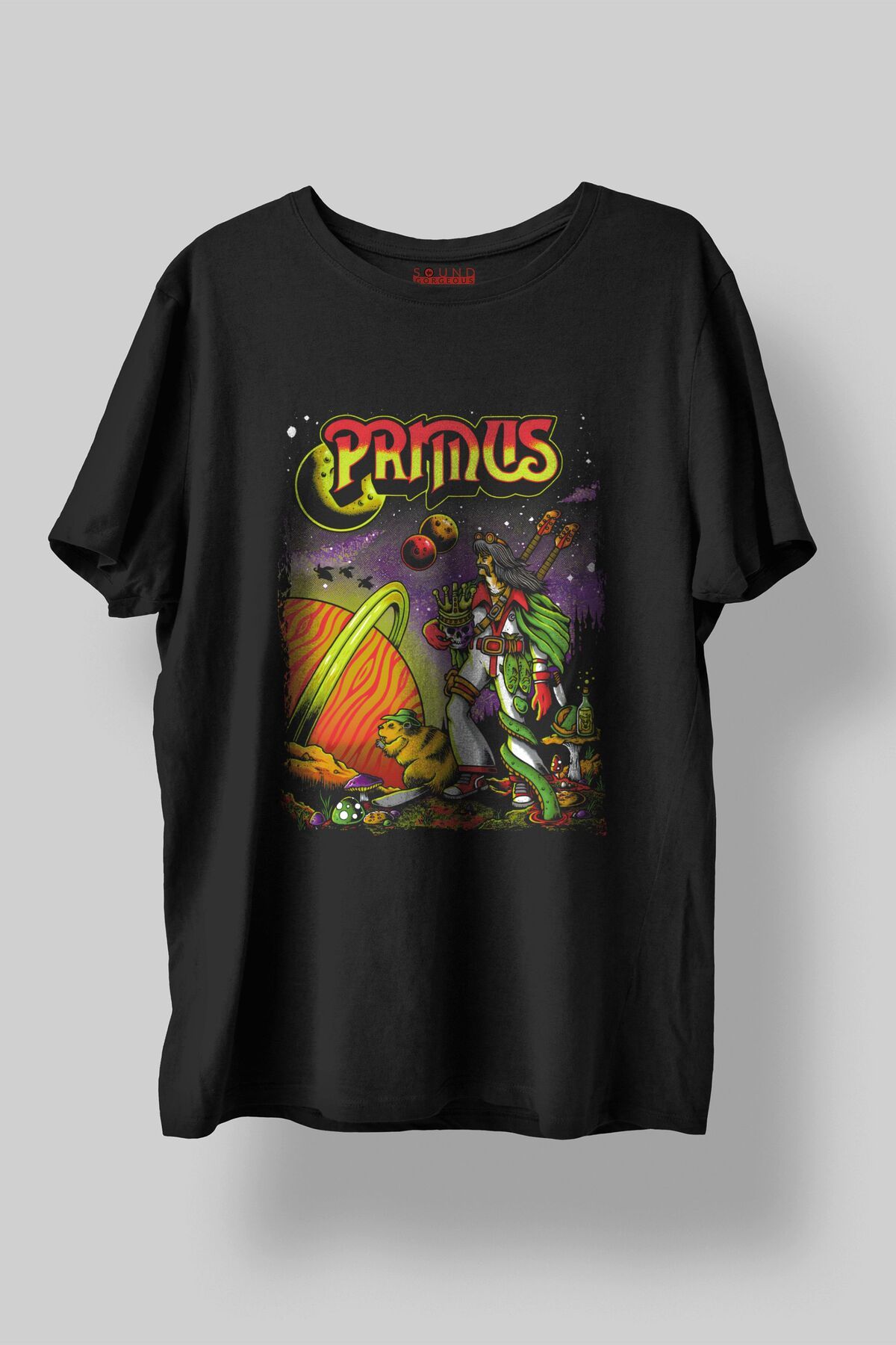 Sound Gorgeous Primus Müzik Baskılı Regular Fit Unisex Siyah T-Shirt %100 Pamuk No:0302