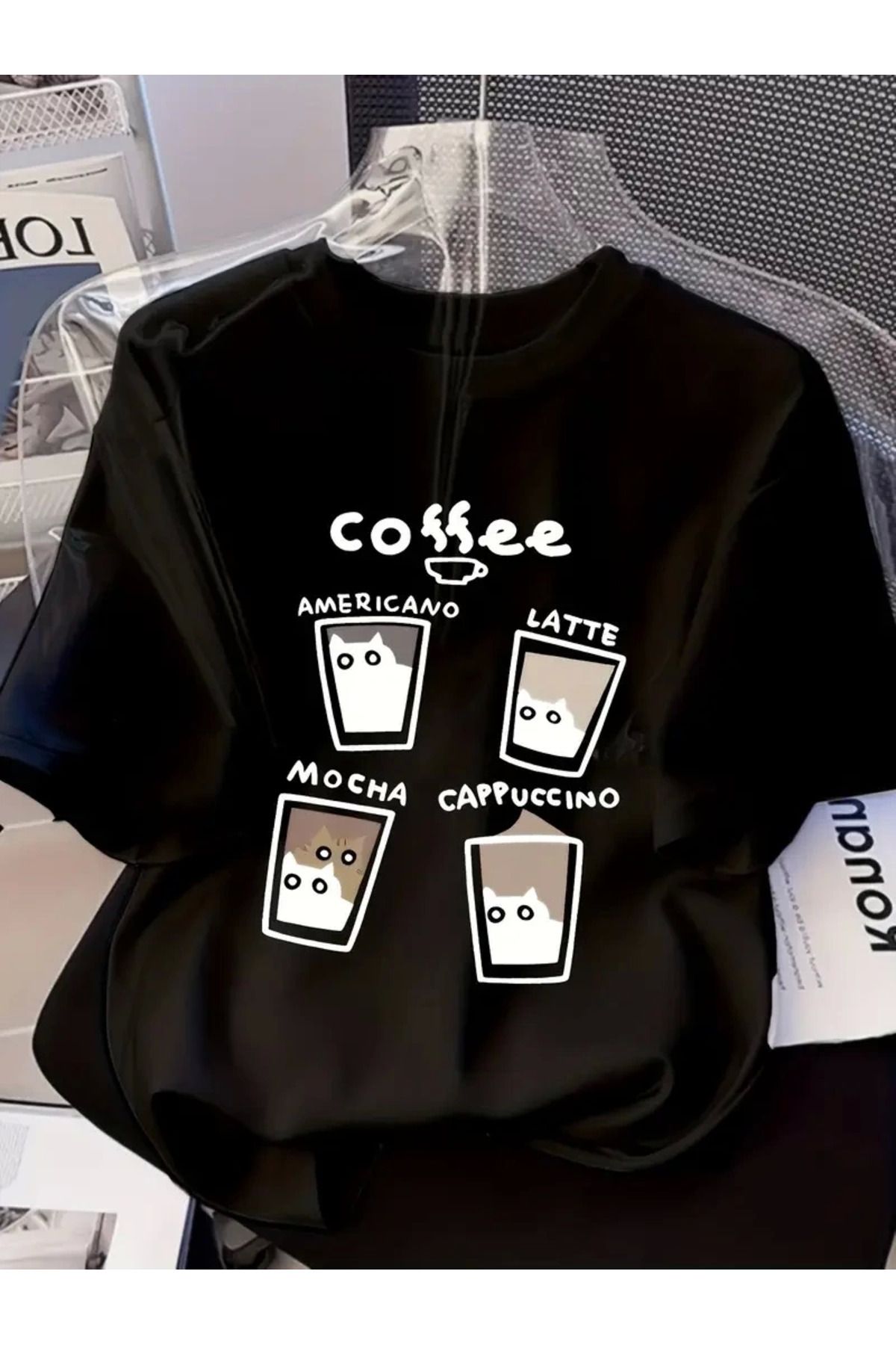 Vemora 20/1 Penye Compack Baskılı Oversize Bisiklet Yaka Kısa Kol Yazlık T-shirt - Siyah