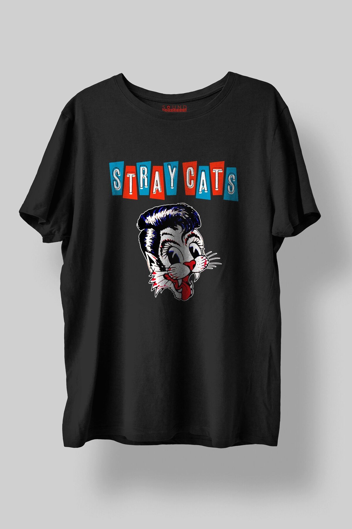 Sound Gorgeous Stray Cats Müzik Baskılı Regular Fit Unisex Siyah T-Shirt %100 Pamuk No:0337