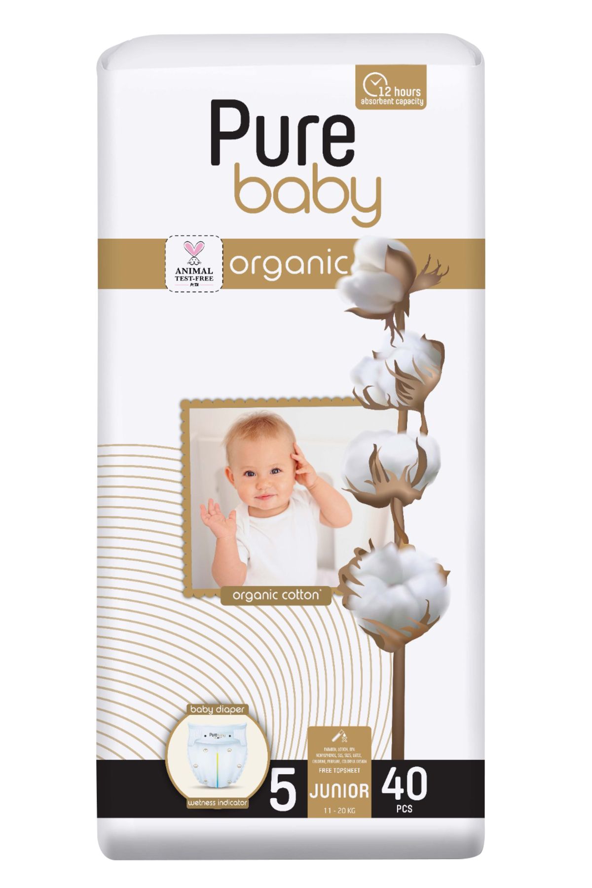 Pure Baby Scutece Pure Baby Nr. 5 (11-20kg) 40 Buc./pachet - One Size