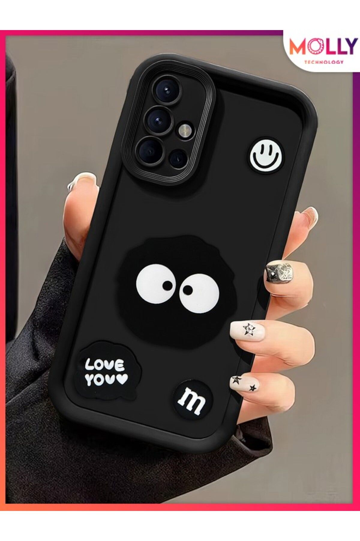 Molly Samsung Galaxy A71 İçin Siyah Kenarları Kalın 3d Kabartmalı Cute Doodle Silikon Kılıf