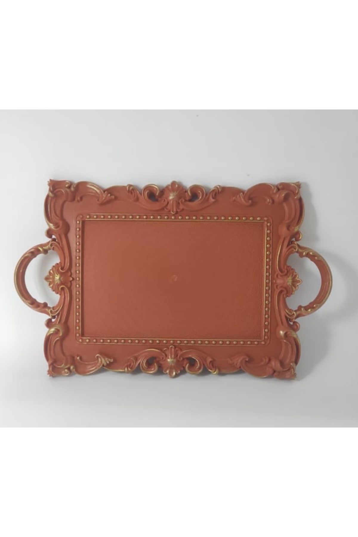BALCI HEDİYELİK Modern Turuncu Yaldızlı 41-25 cm Saray Desenli Kabartmalı Sunum Tepsisi Çay Kahve Tepsi