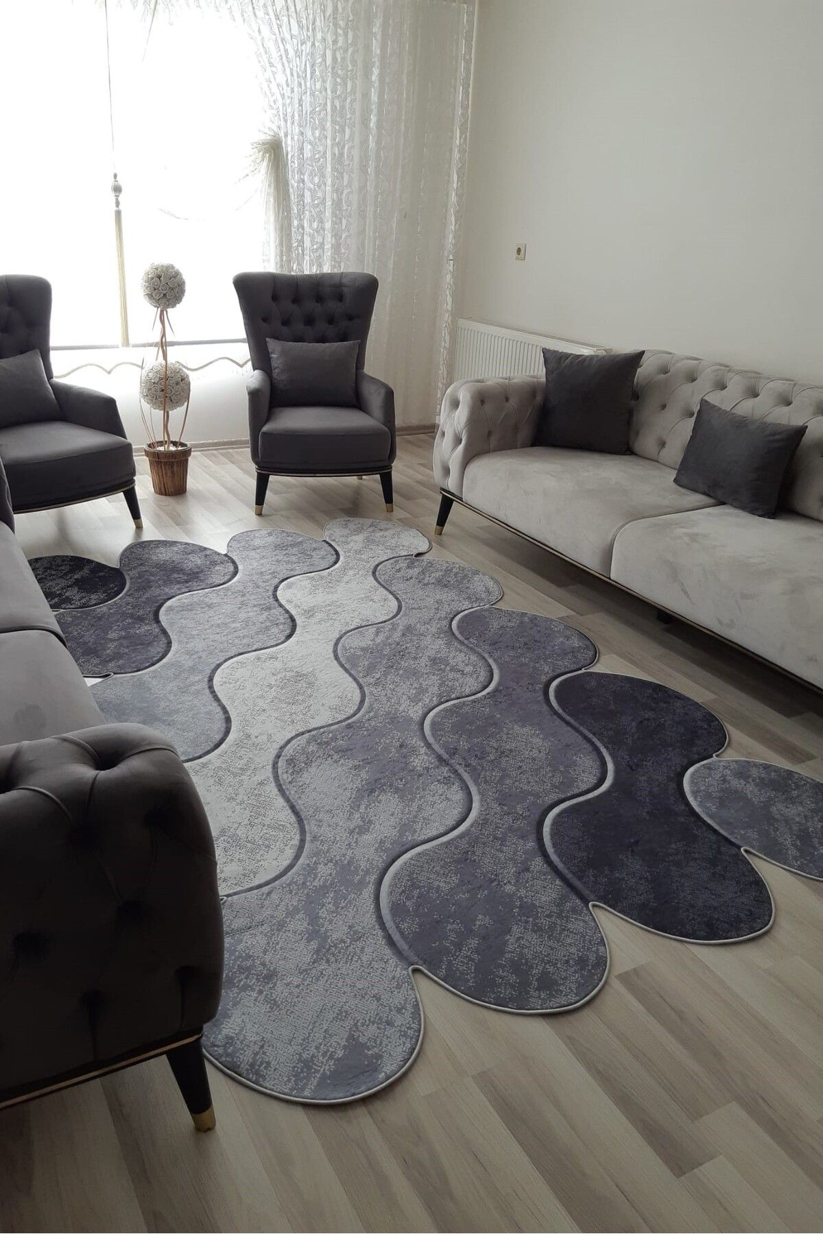 CENTER AVM Lazer Kesim Gri Siyah Halı Kaymaz Taban Makinede Yıkanabili Koridor Halısı Salon Halısı