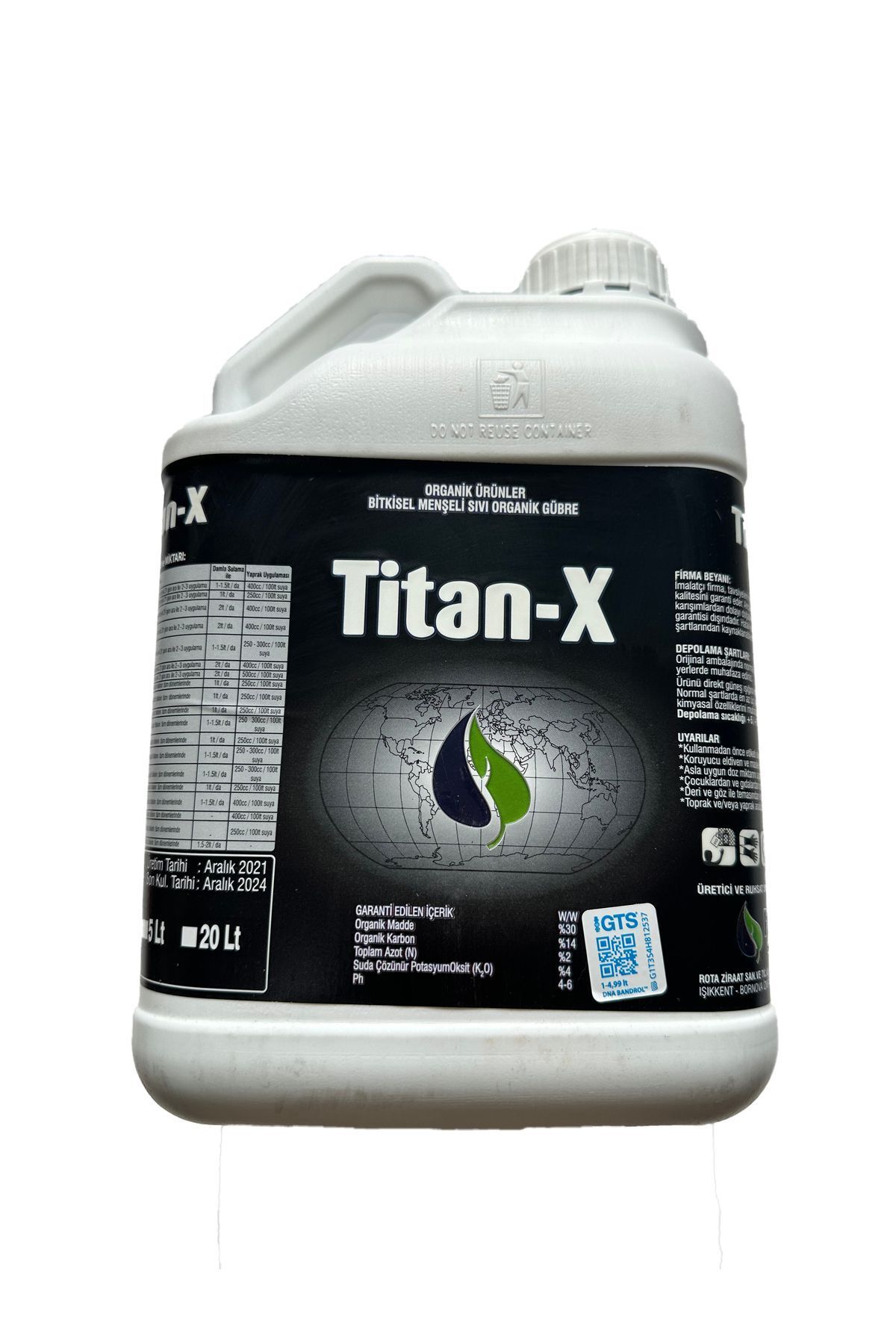 ROTA ZİRAAT Titan X 4 Lt Bitkisel Menşeili Sıvı Organik Gübre,gelişim Arttırma,verim,besin Maddesi