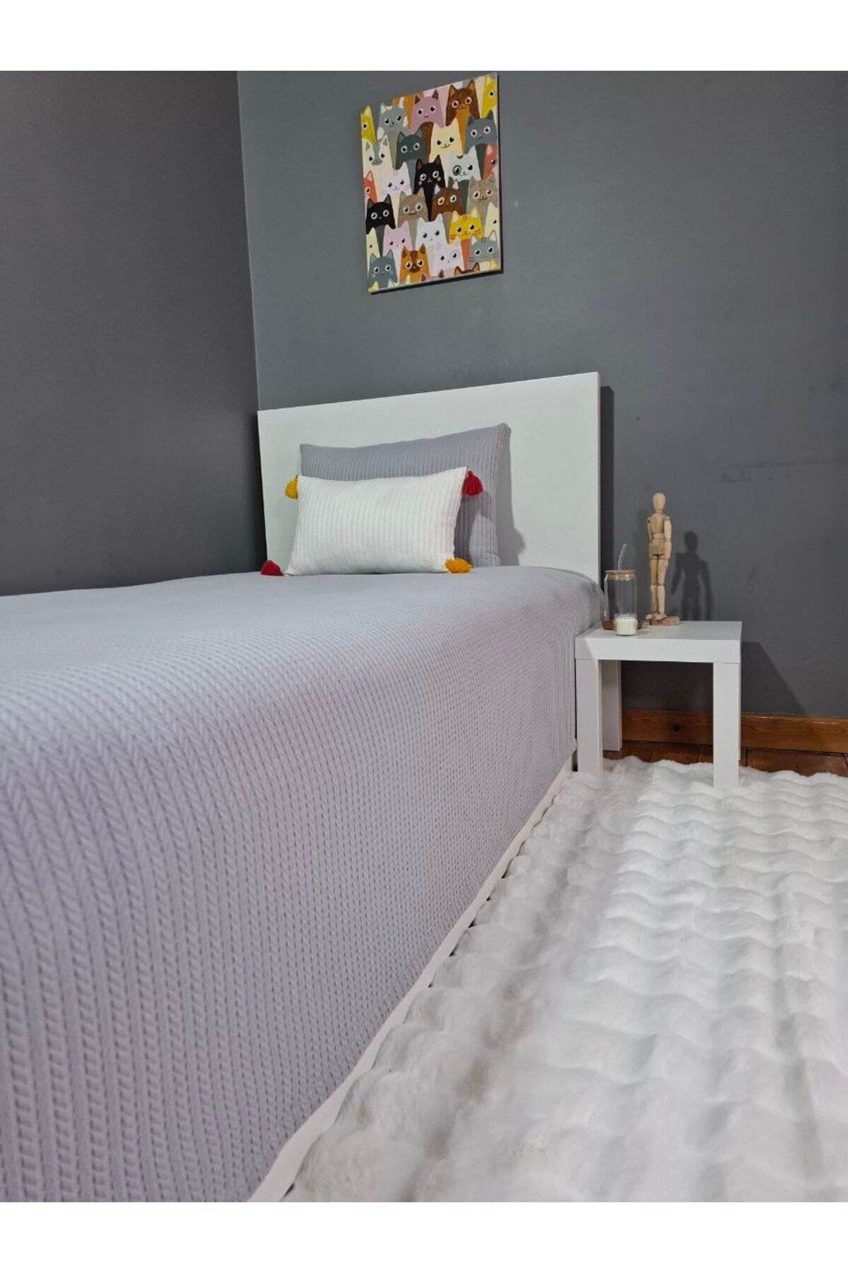 ARVA Home %100 Pamuk Örgü Pike Tek Kişilik Yatak Örtüsü 170 x 240 cm